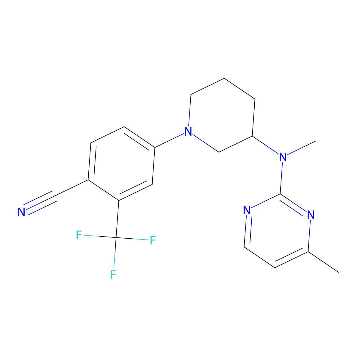 4-{3-[Methyl(4-methylpyrimidin-2-yl)amino]piperidin-1-yl}-2-(trifluoromethyl)benzonitrile molecular structure, CAS 3054586-37-4