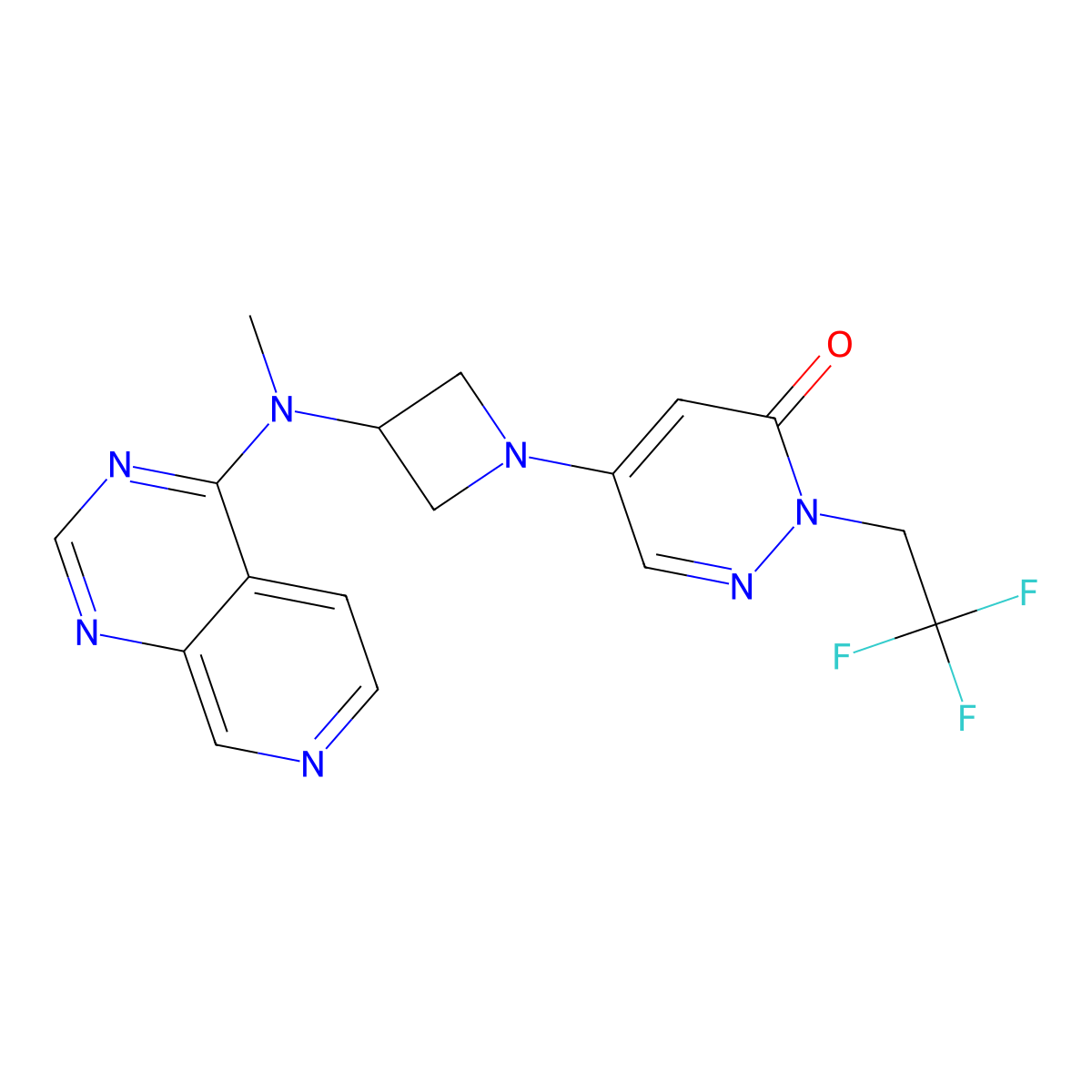 5-{3-[Methyl({pyrido[3,4-d]pyrimidin-4-yl})amino]azetidin-1-yl}-2-(2,2,2-trifluoroethyl)-2,3-dihydropyridazin-3-one molecular structure, CAS 3054586-40-9