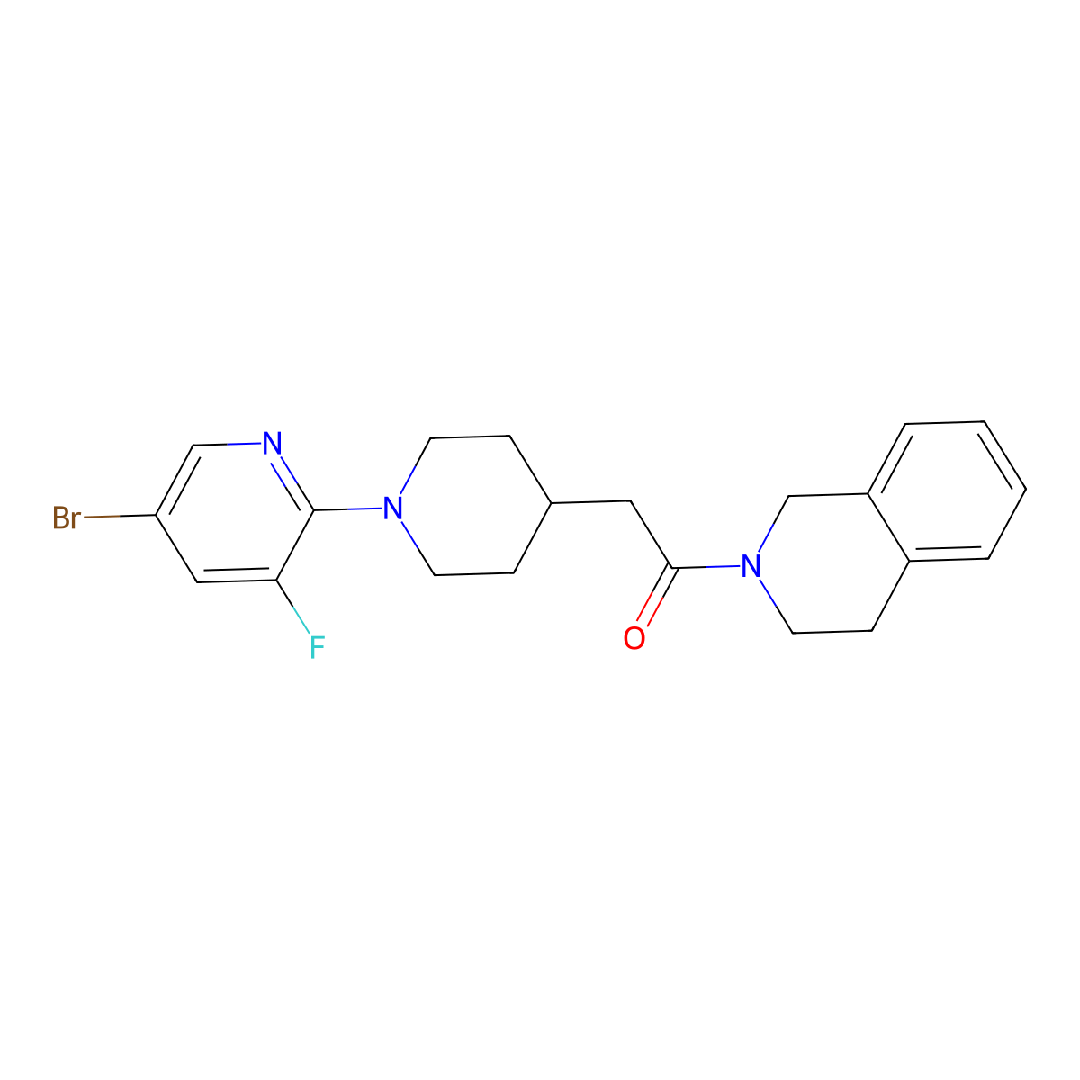 2-[1-(5-Bromo-3-fluoropyridin-2-yl)piperidin-4-yl]-1-(1,2,3,4-tetrahydroisoquinolin-2-yl)ethan-1-one molecular structure, CAS 3054586-43-2