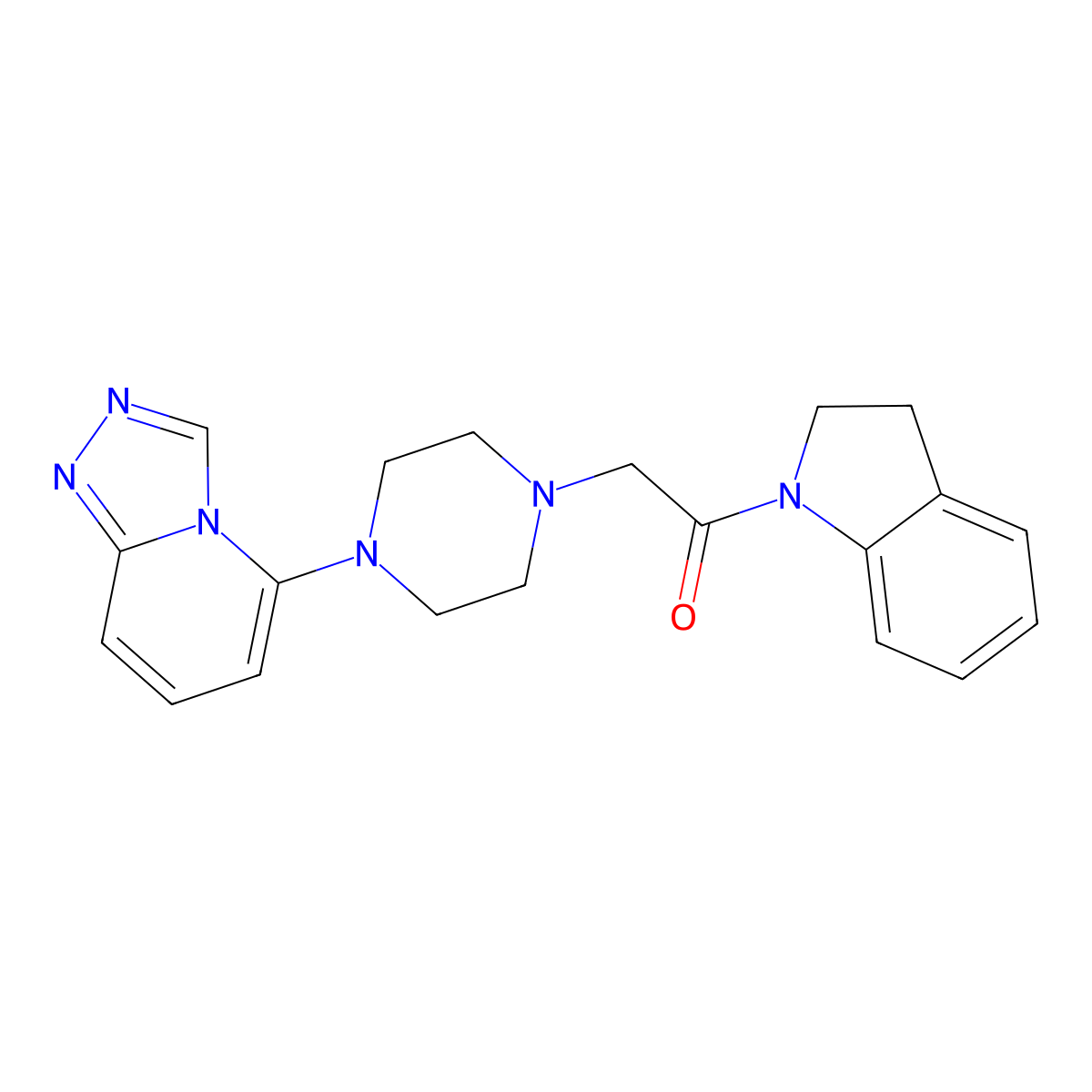 1-(2,3-dihydro-1H-indol-1-yl)-2-(4-{[1,2,4]triazolo[4,3-a]pyridin-5-yl}piperazin-1-yl)ethan-1-one molecular structure, CAS 3054586-48-7