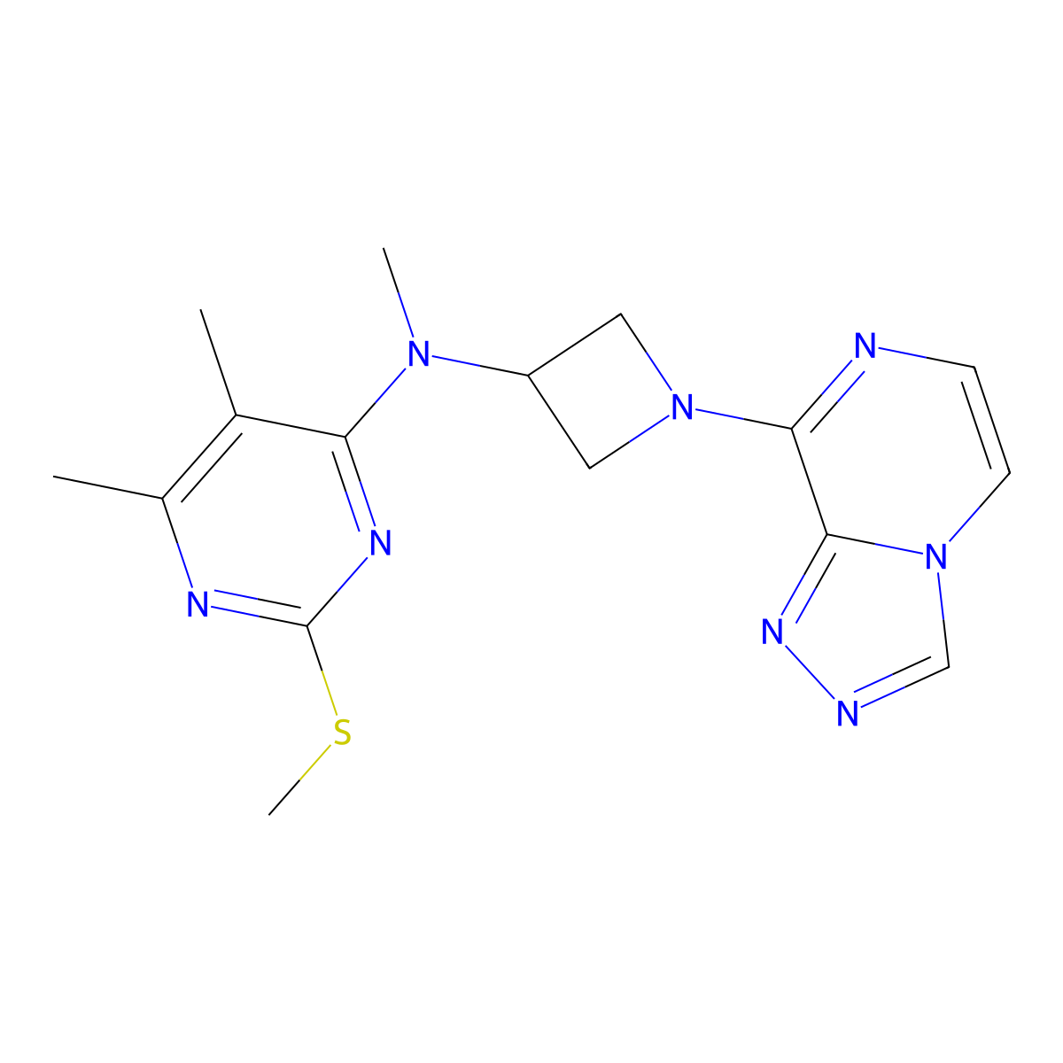 N,5,6-trimethyl-2-(methylsulfanyl)-N-(1-{[1,2,4]triazolo[4,3-a]pyrazin-8-yl}azetidin-3-yl)pyrimidin-4-amine molecular structure, CAS 3054586-49-8