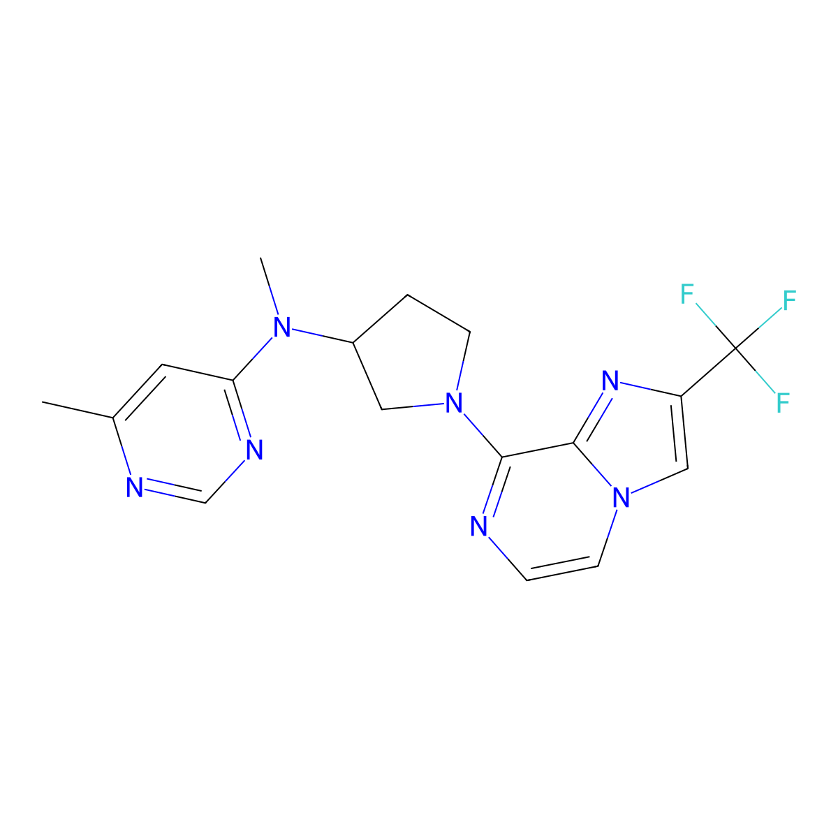 N,6-dimethyl-N-{1-[2-(trifluoromethyl)imidazo[1,2-a]pyrazin-8-yl]pyrrolidin-3-yl}pyrimidin-4-amine molecular structure, CAS 3054586-53-4
