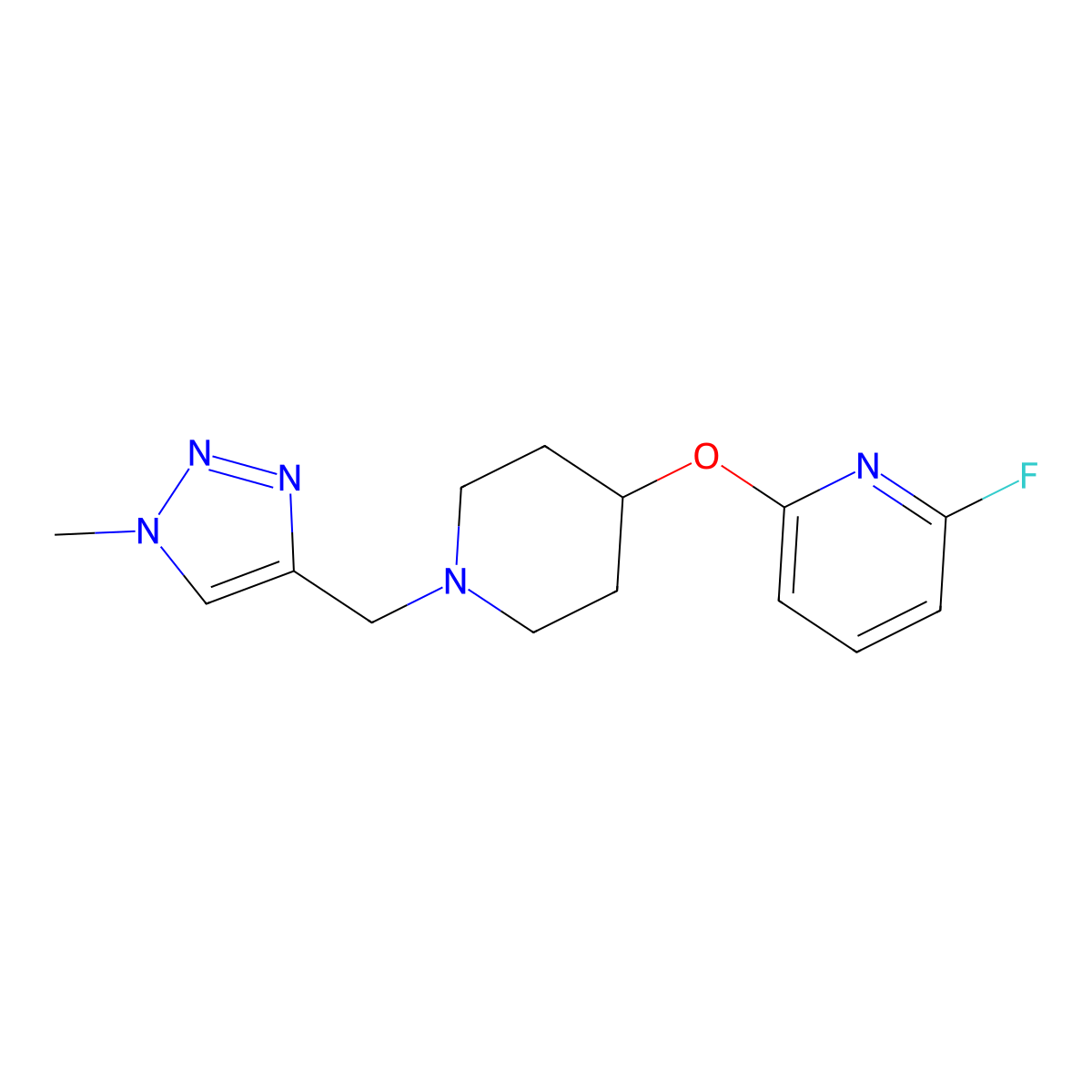 2-fluoro-6-({1-[(1-methyl-1H-1,2,3-triazol-4-yl)methyl]piperidin-4-yl}oxy)pyridine molecular structure, CAS 3054586-55-6