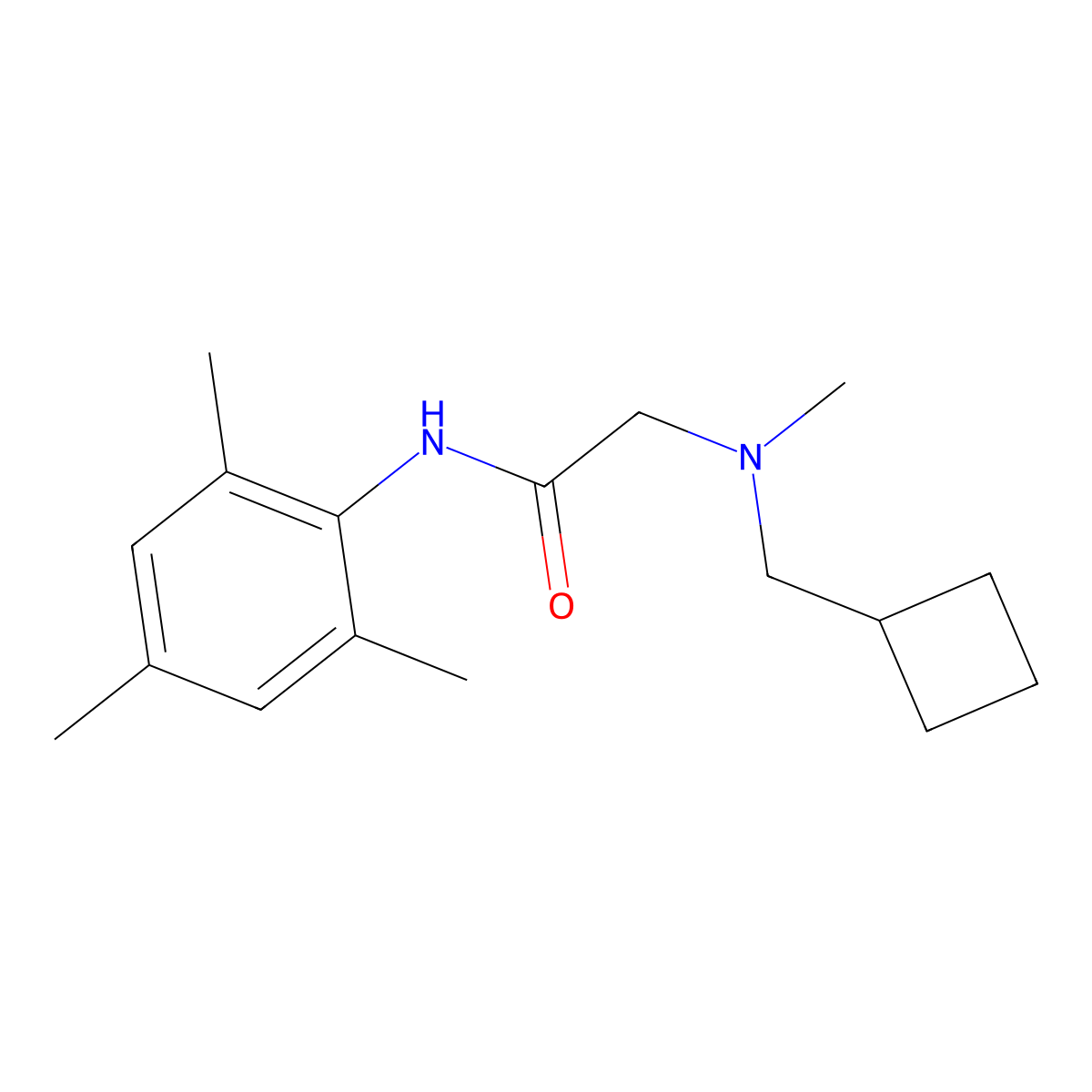 2-[(cyclobutylmethyl)(methyl)amino]-N-(2,4,6-trimethylphenyl)acetamide molecular structure, CAS 3054586-64-7