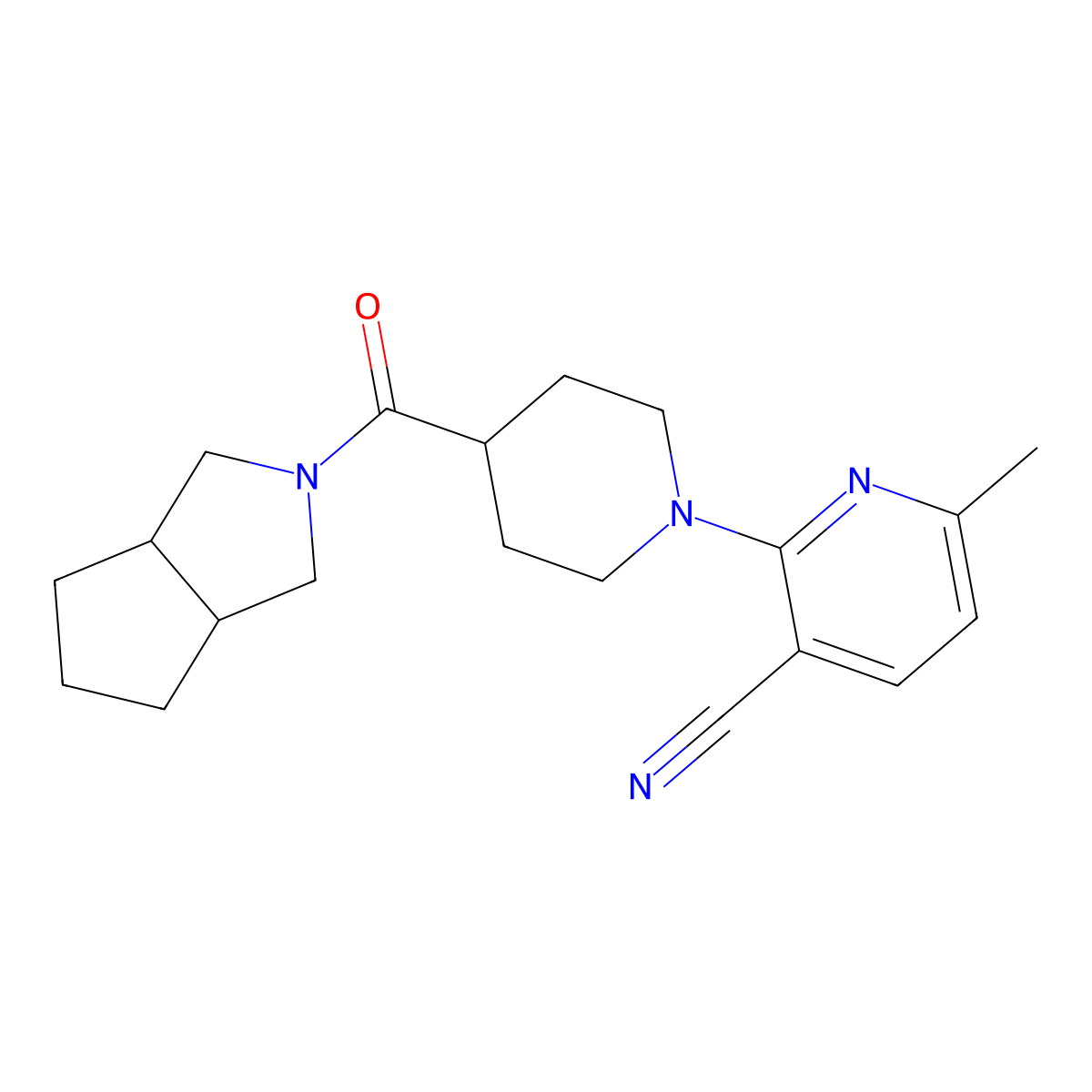 6-Methyl-2-(4-{octahydrocyclopenta[c]pyrrole-2-carbonyl}piperidin-1-yl)pyridine-3-carbonitrile molecular structure, CAS 3054586-67-0