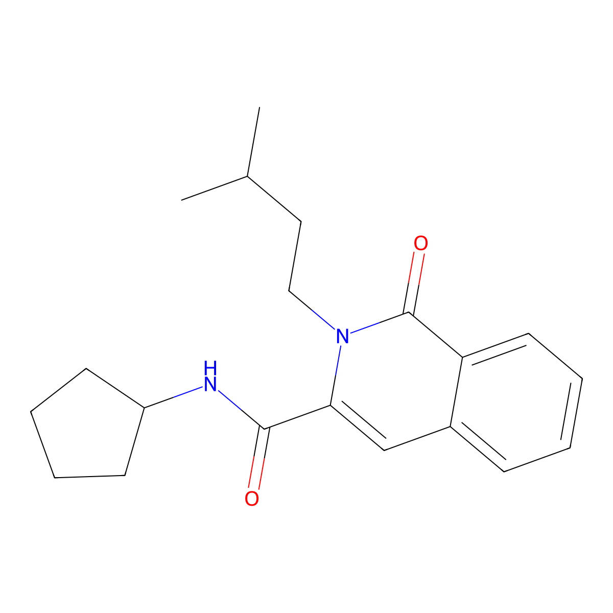 N-cyclopentyl-2-(3-methylbutyl)-1-oxo-1,2-dihydroisoquinoline-3-carboxamide molecular structure, CAS 3054586-71-6