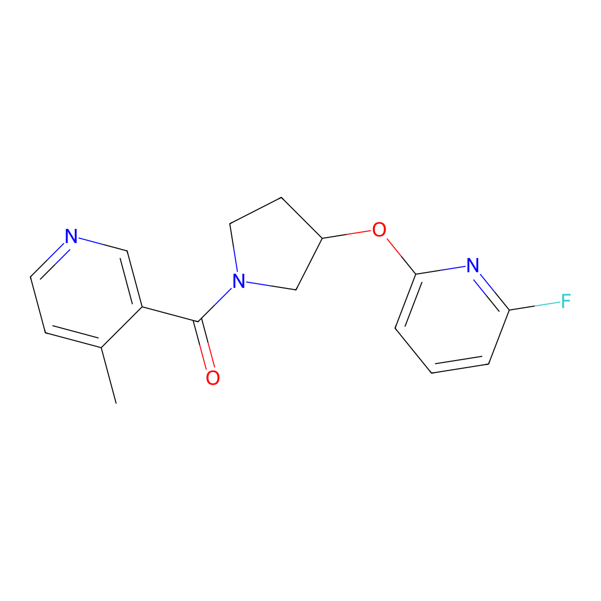 3-{3-[(6-Fluoropyridin-2-yl)oxy]pyrrolidine-1-carbonyl}-4-methylpyridine molecular structure, CAS 3054586-72-7