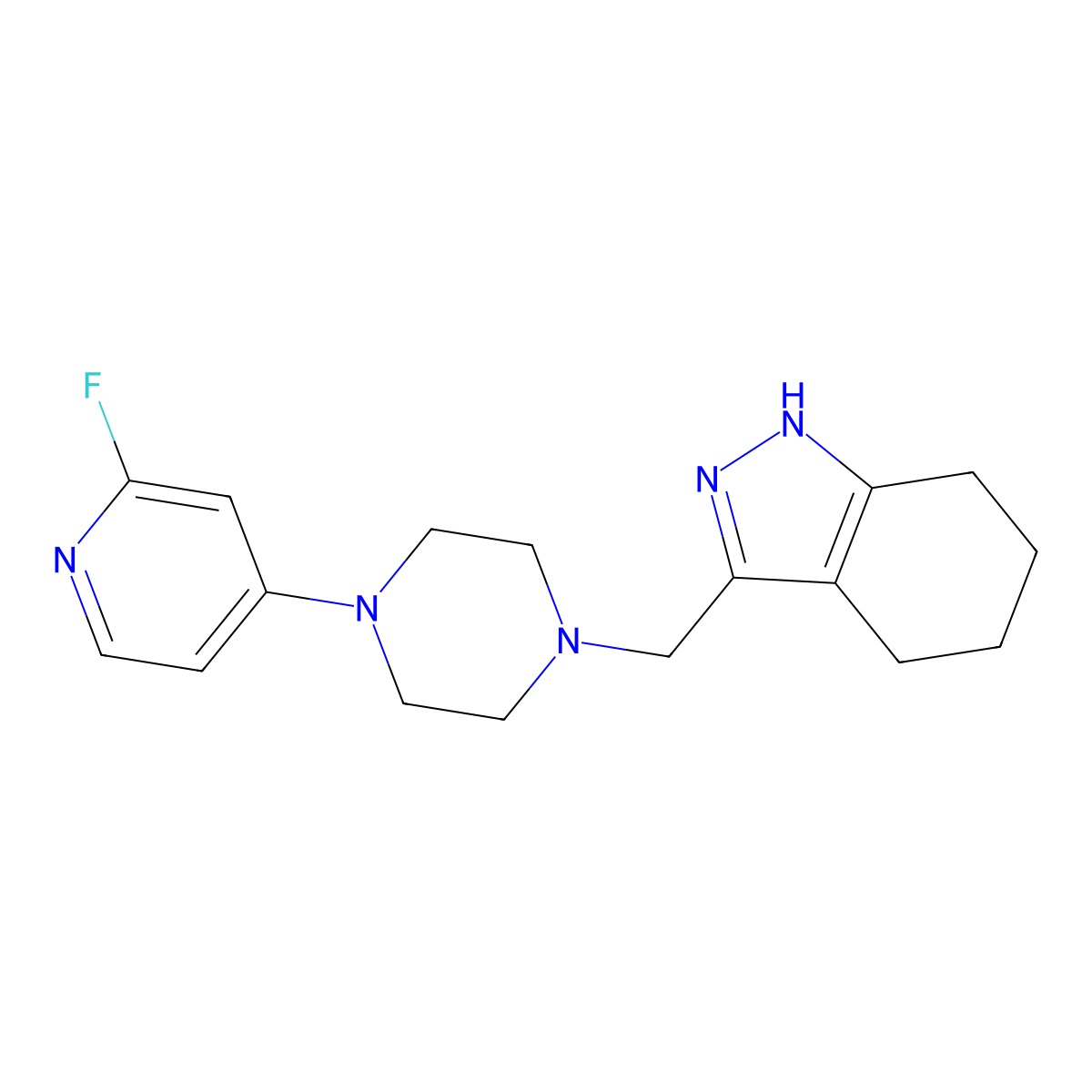 3-[[4-(2-fluoropyridin-4-yl)piperazin-1-yl]methyl]-4,5,6,7-tetrahydro-1H-indazole molecular structure, CAS 3054586-75-0