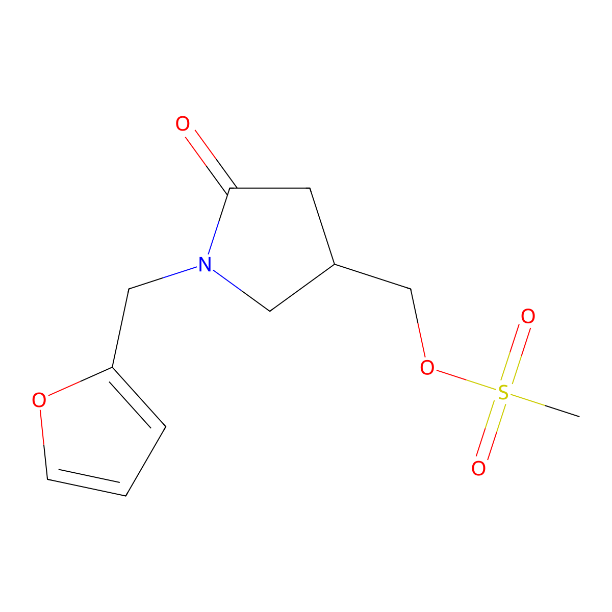 {1-[(Furan-2-yl)methyl]-5-oxopyrrolidin-3-yl}methyl methanesulfonate molecular structure, CAS 3054586-76-1