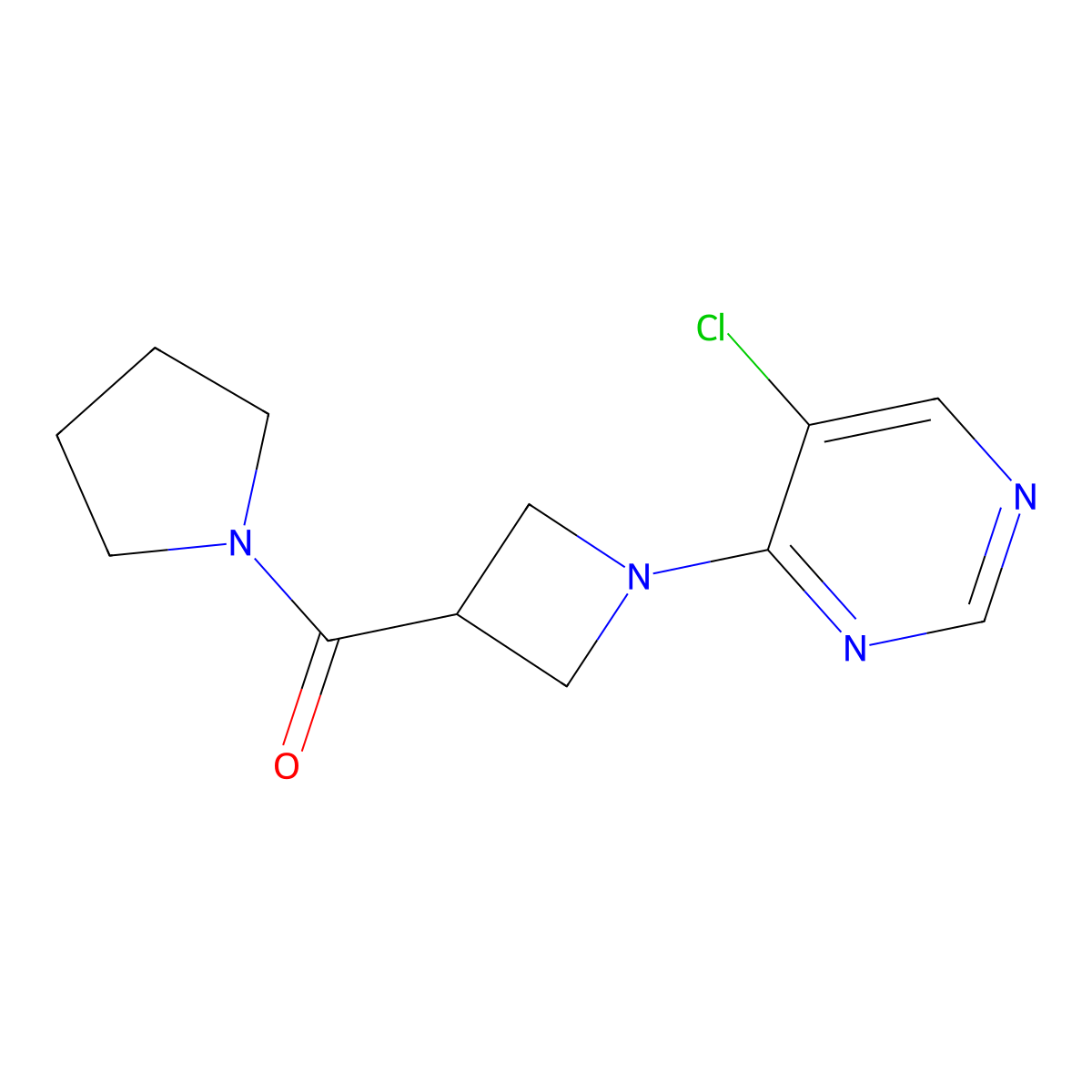 5-Chloro-4-[3-(pyrrolidine-1-carbonyl)azetidin-1-yl]pyrimidine molecular structure, CAS 3054586-80-7