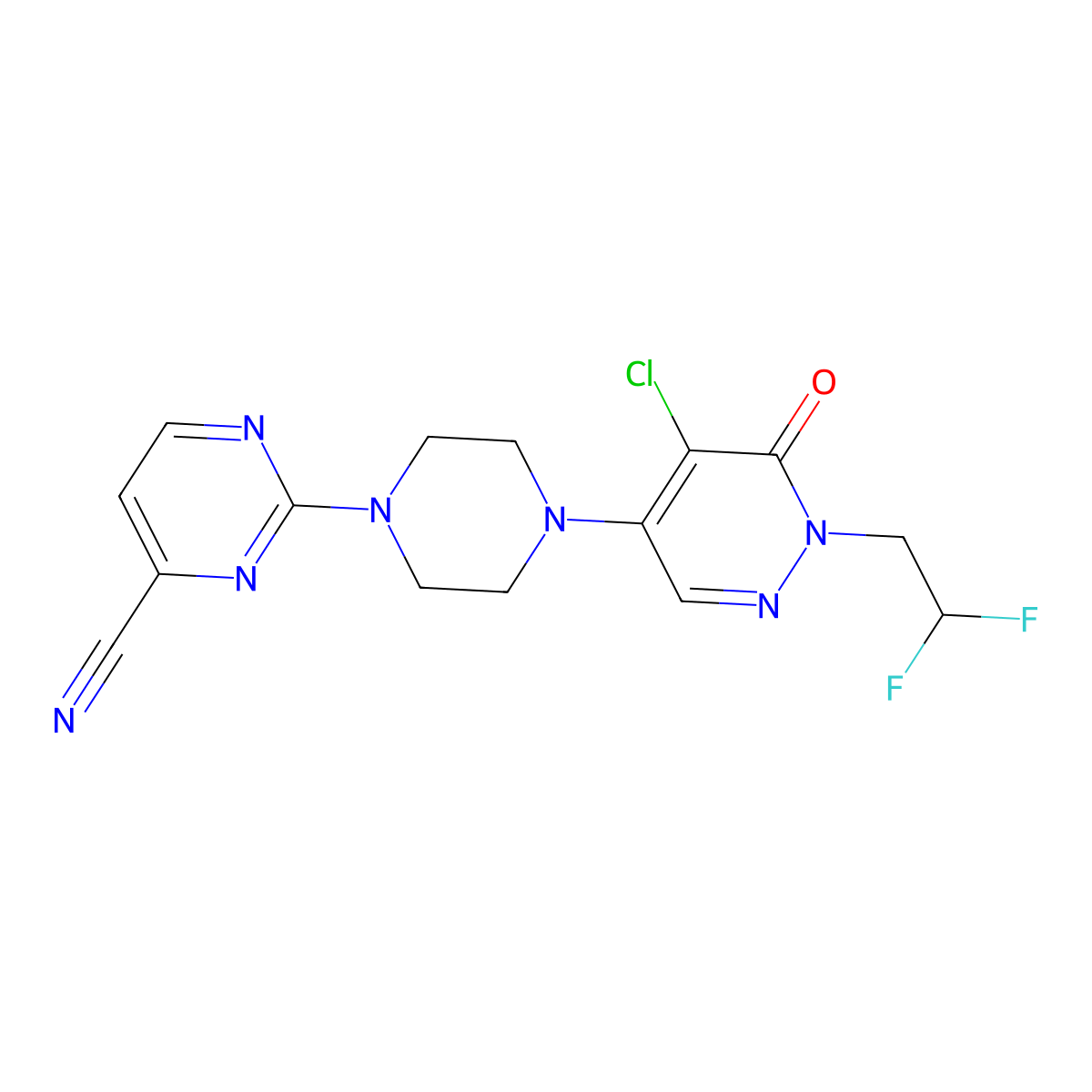 4-Chloro-2-(2,2-difluoroethyl)-5-(4-{2-methylpyrido[3,4-d]pyrimidin-4-yl}piperazin-1-yl)-2,3-dihydropyridazin-3-one molecular structure, CAS 3054586-81-8