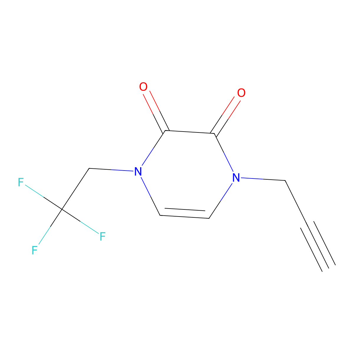 1-(Prop-2-yn-1-yl)-4-(2,2,2-trifluoroethyl)-1,2,3,4-tetrahydropyrazine-2,3-dione molecular structure, CAS 3054586-83-0