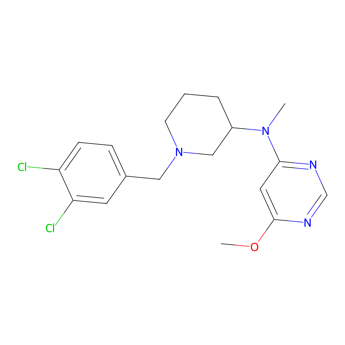 2-Fluoro-6-{3-[(6-methoxypyrimidin-4-yl)amino]piperidin-1-yl}benzonitrile molecular structure, CAS 3054586-84-1