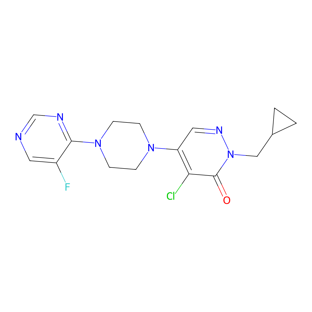 4-Chloro-2-(cyclopropylmethyl)-5-[4-(5-fluoropyrimidin-4-yl)piperazin-1-yl]-2,3-dihydropyridazin-3-one molecular structure, CAS 3054586-86-3