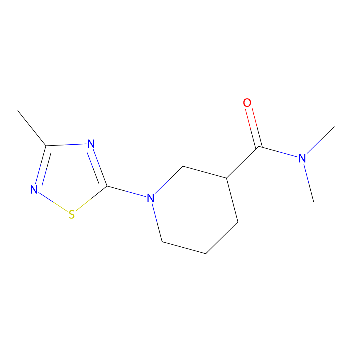 N,N-dimethyl-1-(3-methyl-1,2,4-thiadiazol-5-yl)piperidine-3-carboxamide molecular structure, CAS 3054586-90-9
