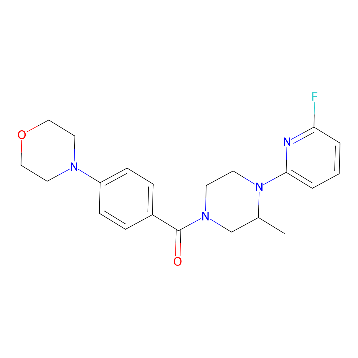 4-{4-[4-(6-Fluoropyridin-2-yl)-3-methylpiperazine-1-carbonyl]phenyl}morpholine molecular structure, CAS 3054586-95-4