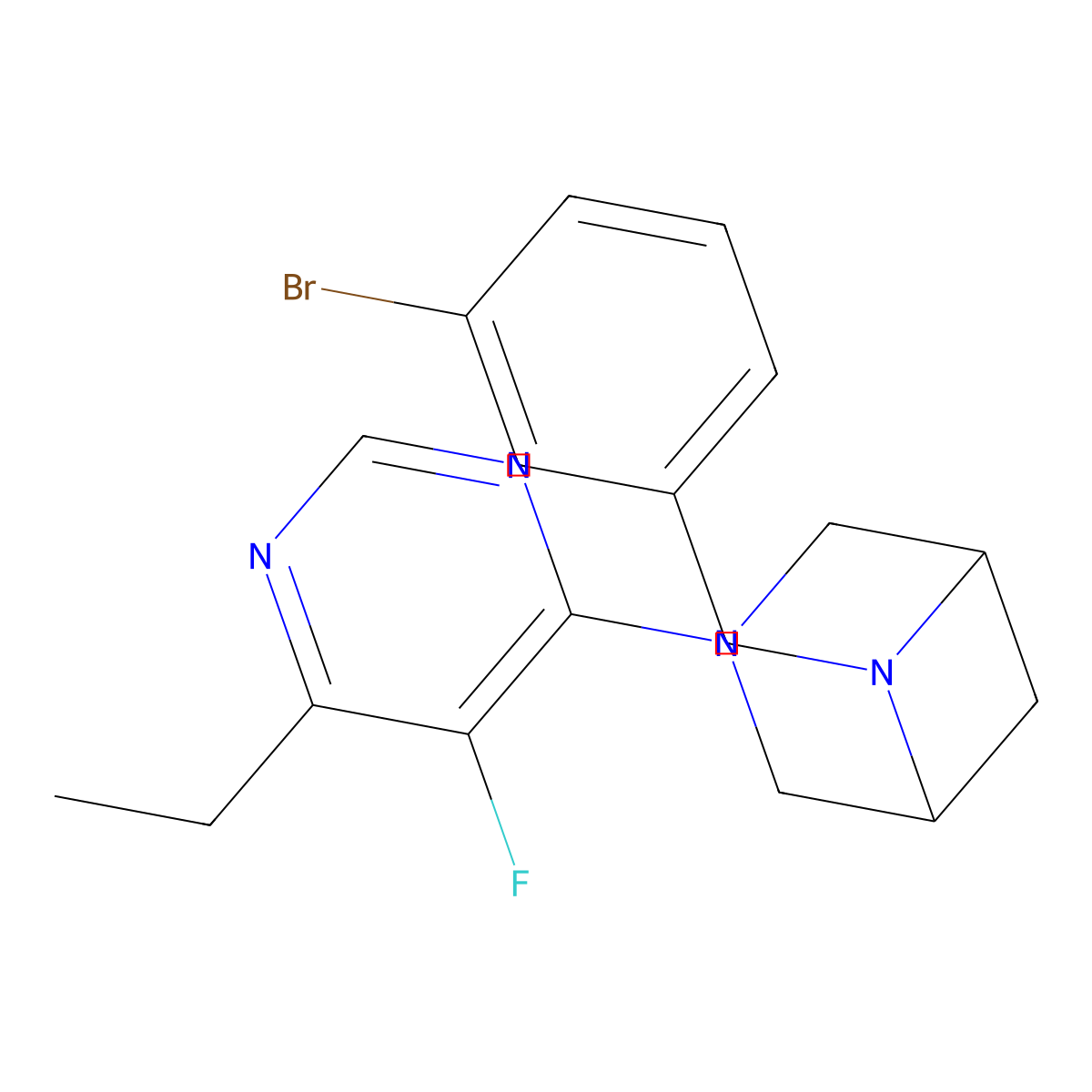6-[(3-Bromophenyl)methyl]-3-(6-ethyl-5-fluoropyrimidin-4-yl)-3,6-diazabicyclo[3.1.1]heptane molecular structure, CAS 3054587-11-7