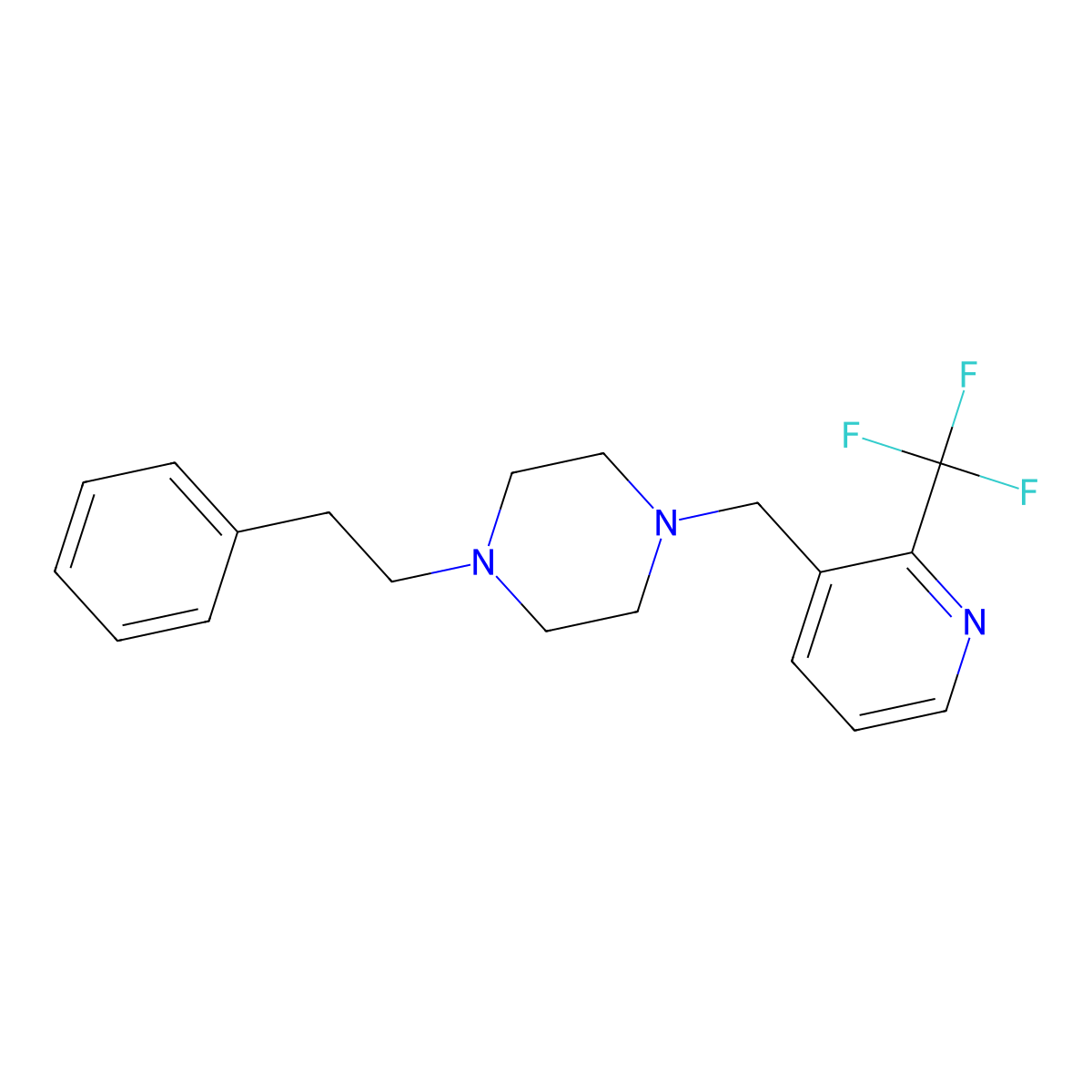 1-(2-Phenylethyl)-4-{[2-(trifluoromethyl)pyridin-3-yl]methyl}piperazine molecular structure, CAS 3054587-17-3