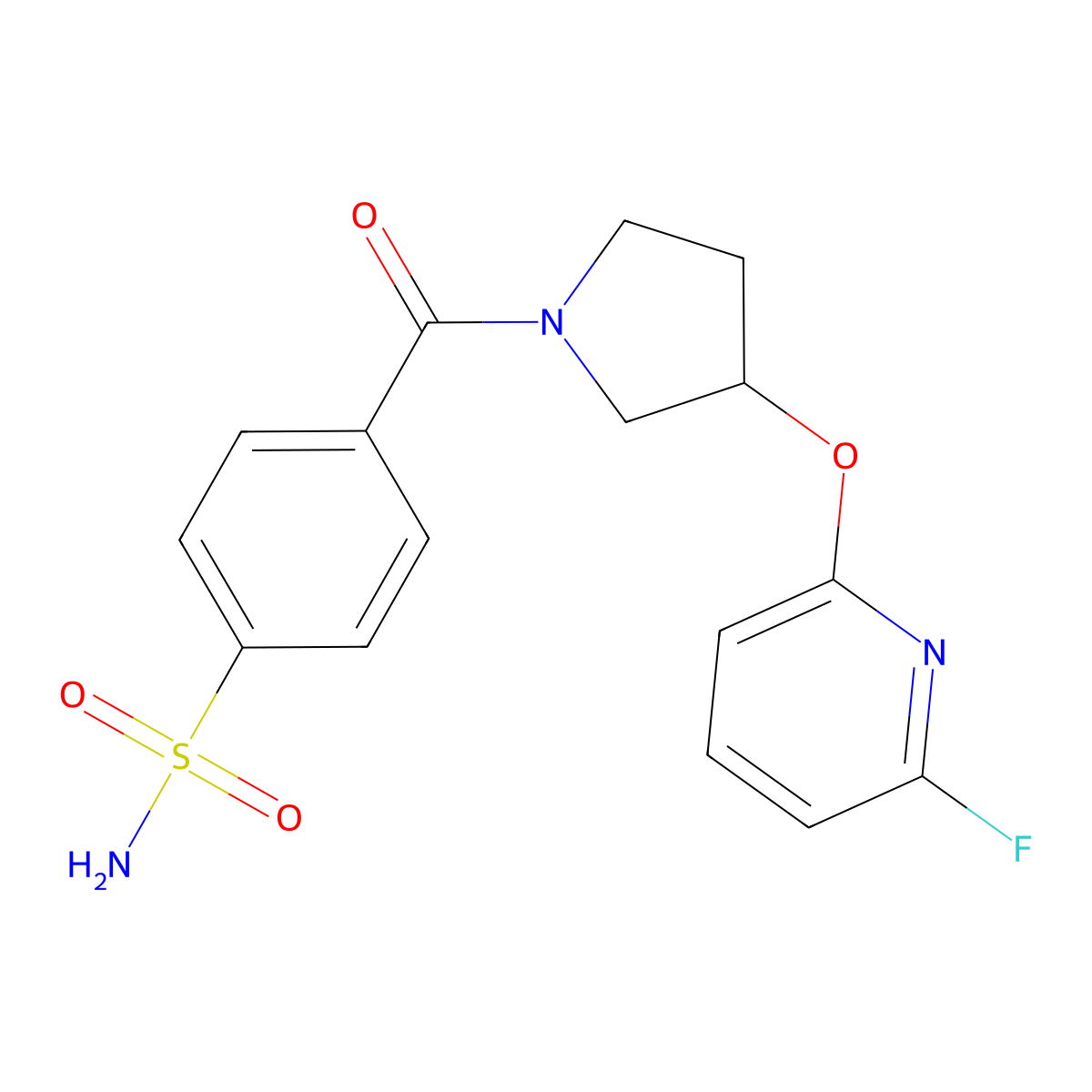 4-{3-[(6-Fluoropyridin-2-yl)oxy]pyrrolidine-1-carbonyl}benzene-1-sulfonamide molecular structure, CAS 3054587-18-4