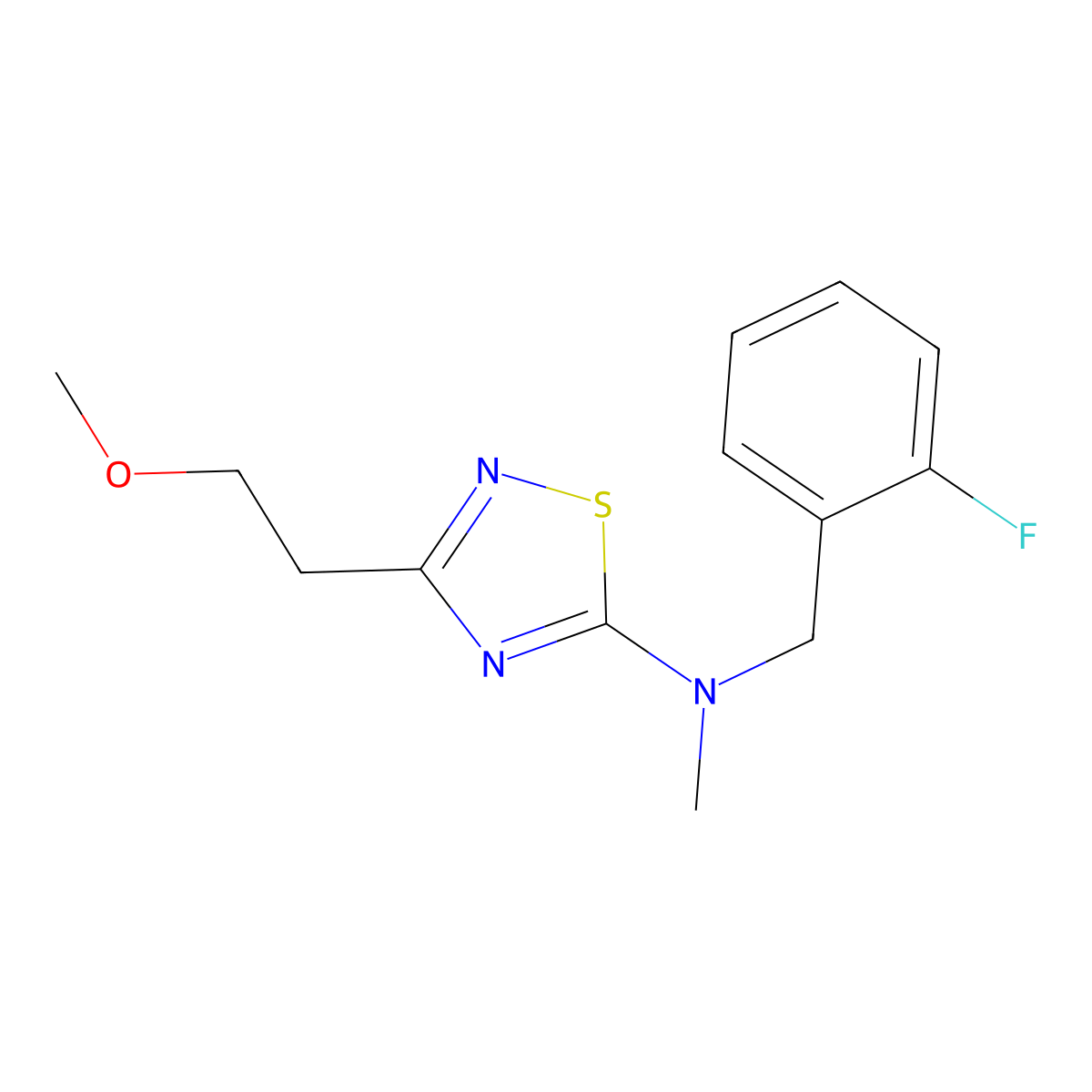 N-[(2-fluorophenyl)methyl]-3-(2-methoxyethyl)-N-methyl-1,2,4-thiadiazol-5-amine molecular structure, CAS 3054587-24-2