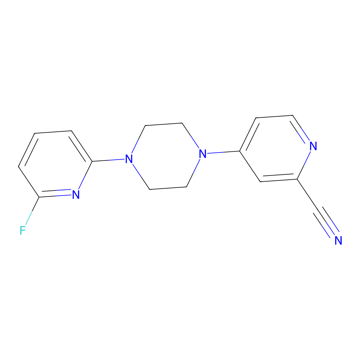 4-[4-(6-Fluoro-2-pyridinyl)piperazin-1-yl]pyridine-2-carbonitrile molecular structure, CAS 3054587-27-5