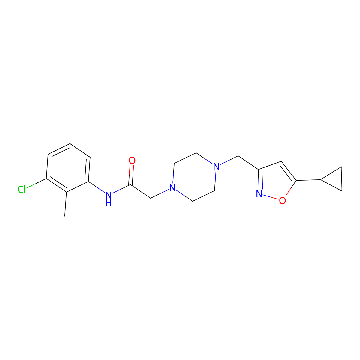 N-(3-chloro-2-methylphenyl)-2-{4-[(5-cyclopropyl-1,2-oxazol-3-yl)methyl]piperazin-1-yl}acetamide molecular structure, CAS 3054587-30-0