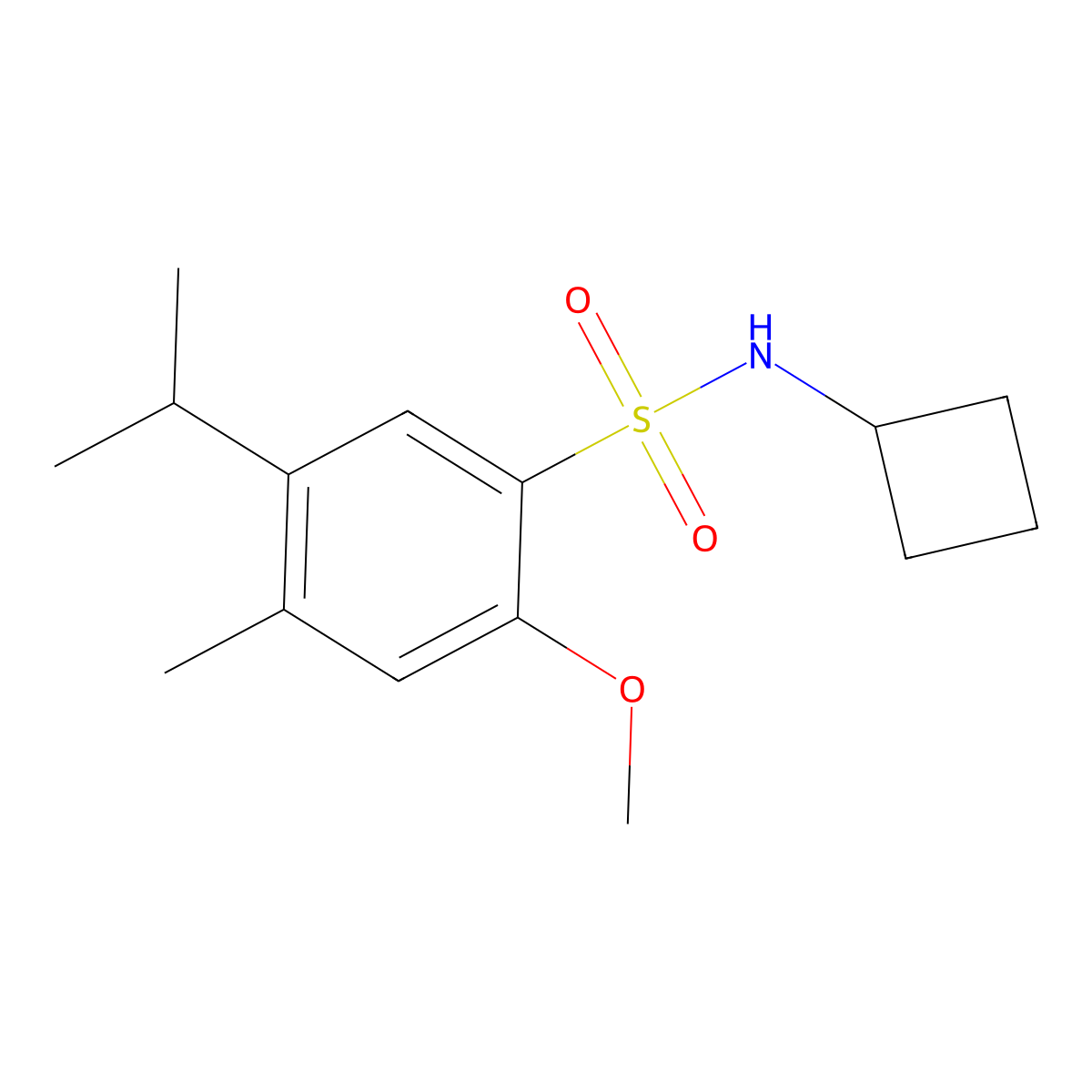 N-cyclobutyl-2-methoxy-4-methyl-5-(propan-2-yl)benzene-1-sulfonamide molecular structure, CAS 3054587-34-4
