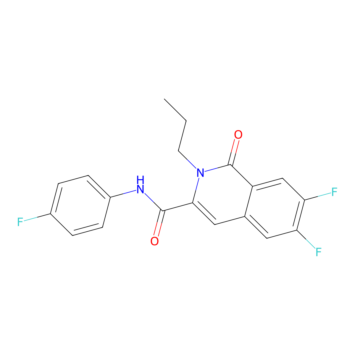 6,7-difluoro-N-(4-fluorophenyl)-1-oxo-2-propylisoquinoline-3-carboxamide molecular structure, CAS 3054587-39-9