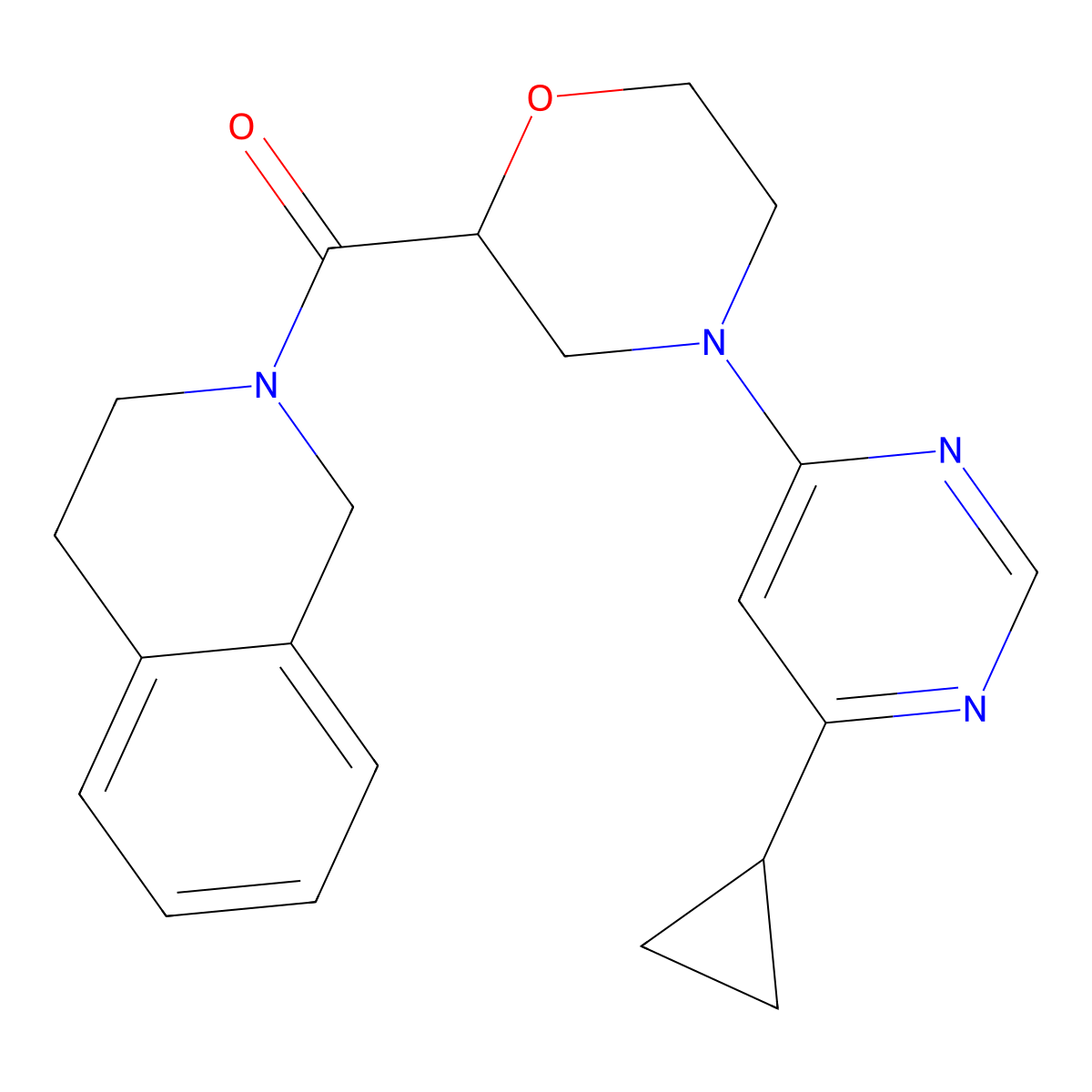 2-[4-(6-Cyclopropylpyrimidin-4-yl)morpholine-2-carbonyl]-1,2,3,4-tetrahydroisoquinoline molecular structure, CAS 3054587-44-6