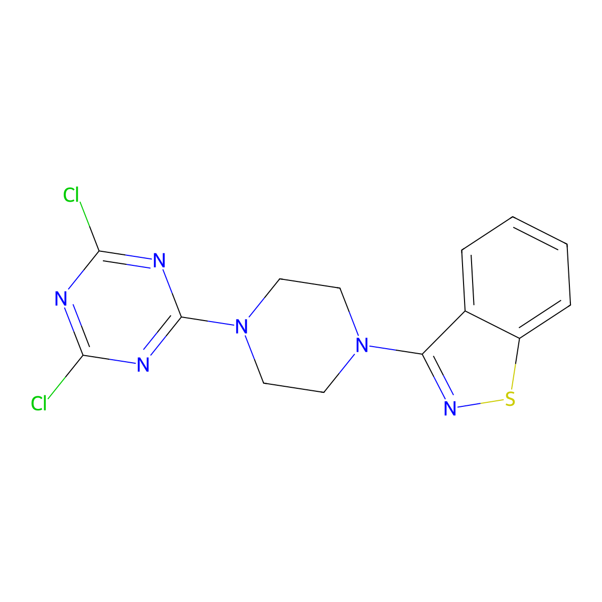 3-[4-(4,6-Dichloro-1,3,5-triazin-2-yl)piperazin-1-yl]-1,2-benzothiazole molecular structure, CAS 3054587-46-8