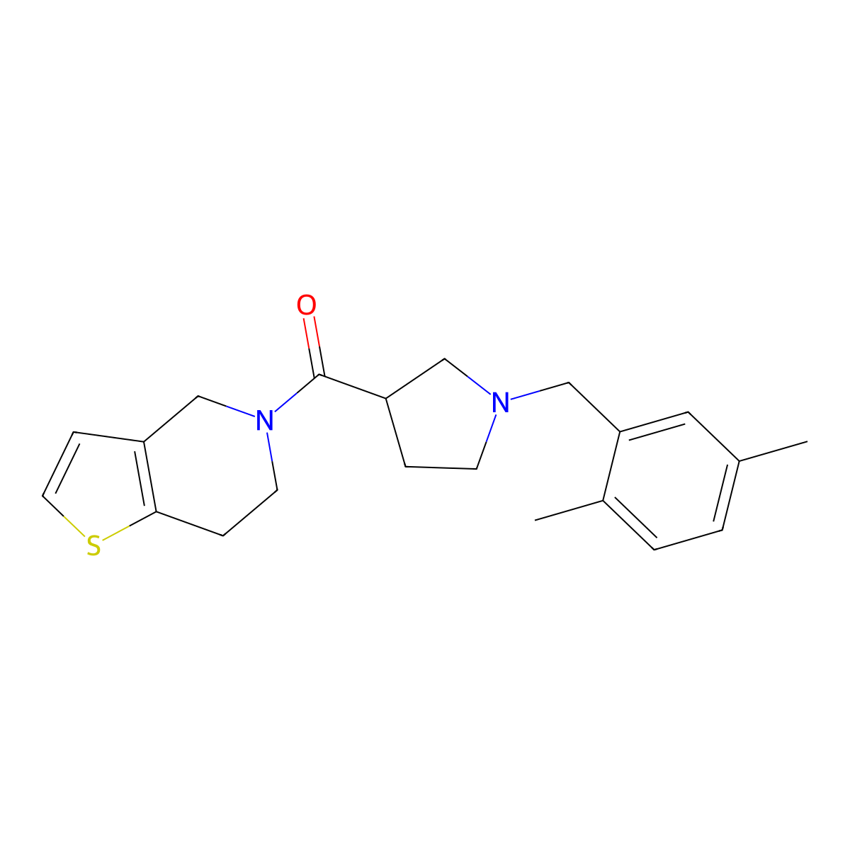 1-[(2,5-dimethylphenyl)methyl]-3-{4H,5H,6H,7H-thieno[3,2-c]pyridine-5-carbonyl}pyrrolidine molecular structure, CAS 3054587-48-0
