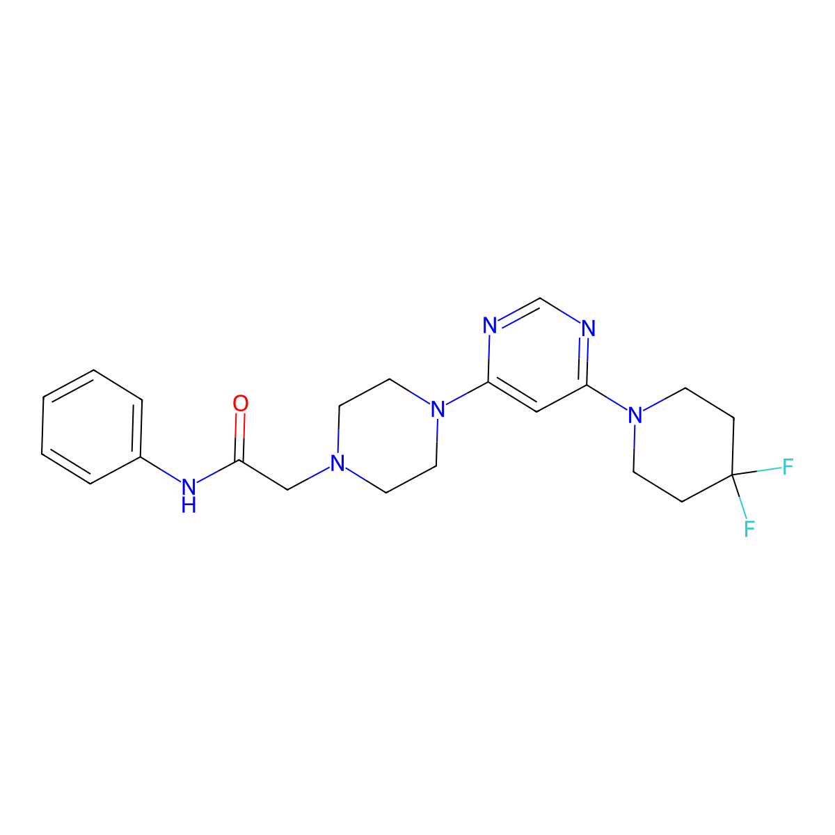 2-{4-[6-(4,4-difluoropiperidin-1-yl)pyrimidin-4-yl]piperazin-1-yl}-N-phenylacetamide molecular structure, CAS 3054587-49-1