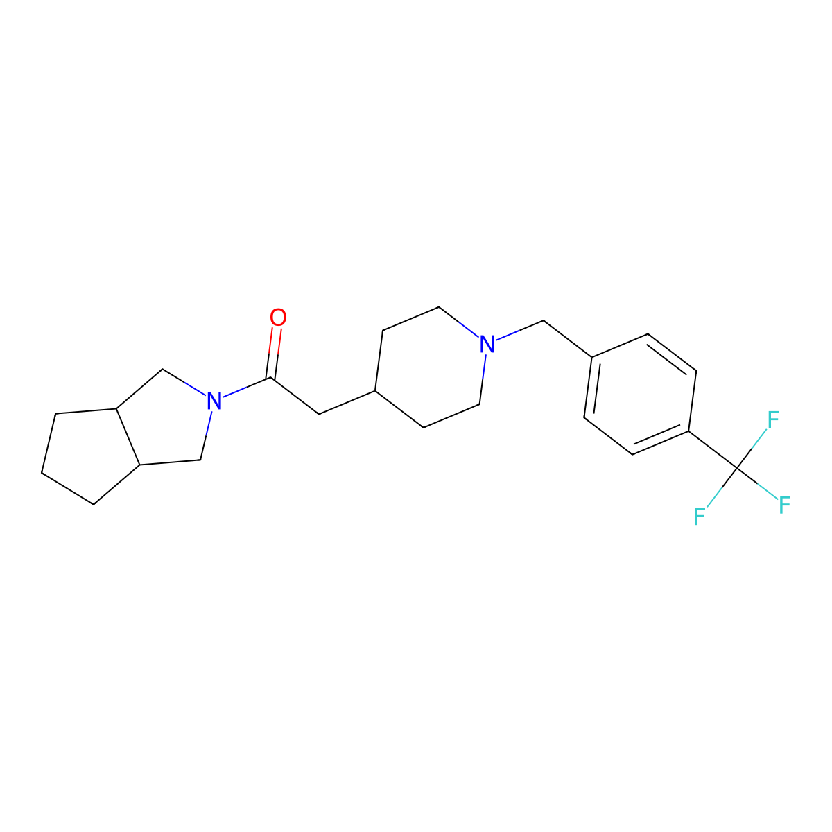 1-{Octahydrocyclopenta[c]pyrrol-2-yl}-2-(1-{[4-(trifluoromethyl)phenyl]methyl}piperidin-4-yl)ethan-1-one molecular structure, CAS 3054587-53-7