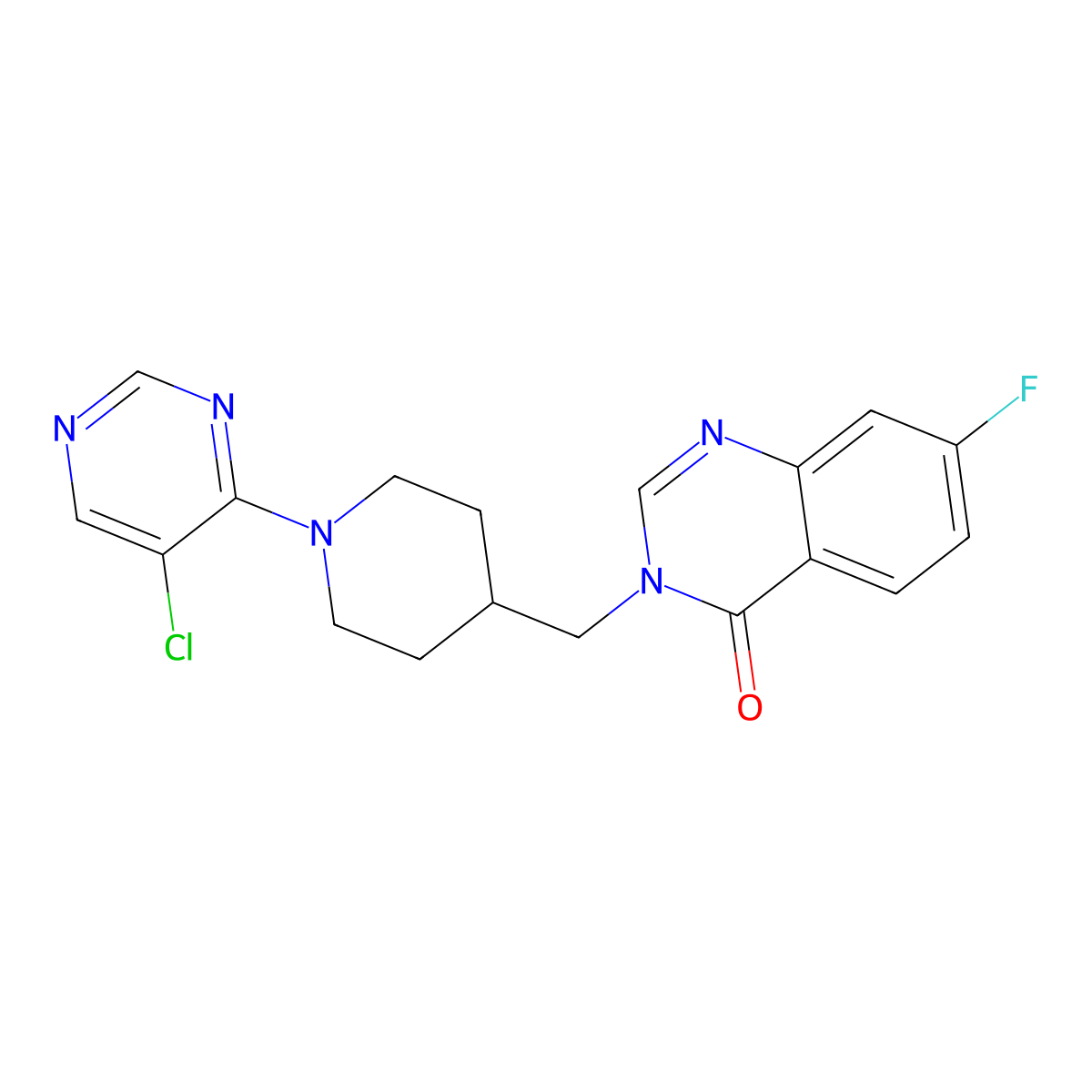 3-{[1-(5-Chloropyrimidin-4-yl)piperidin-4-yl]methyl}-7-fluoro-3,4-dihydroquinazolin-4-one molecular structure, CAS 3054587-55-9