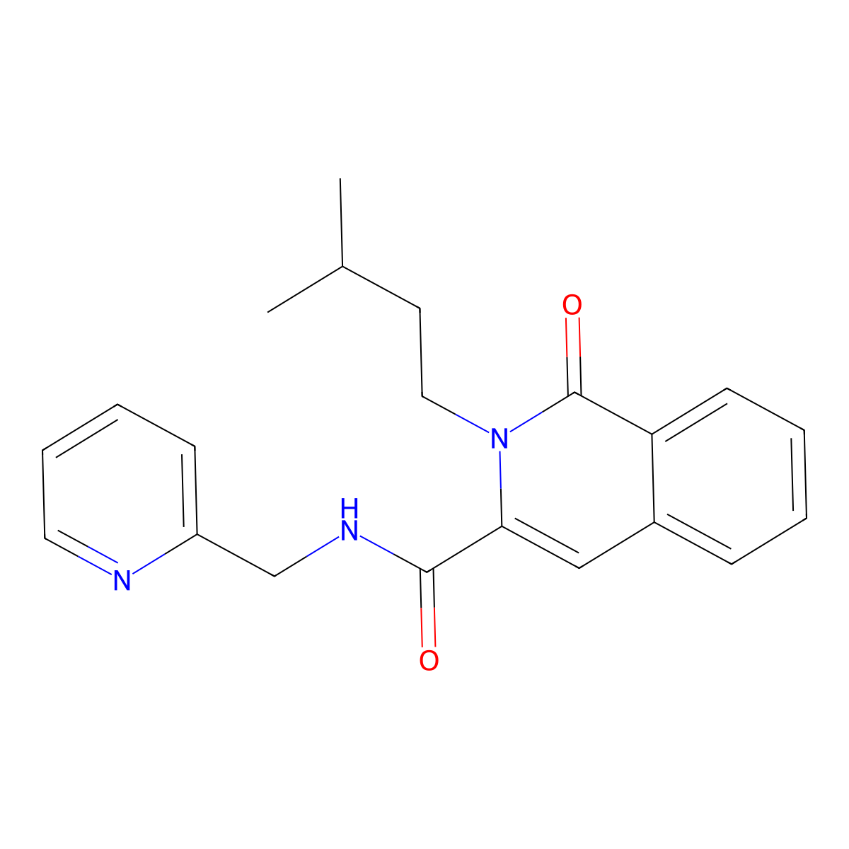 2-(3-methylbutyl)-1-oxo-N-[(pyridin-2-yl)methyl]-1,2-dihydroisoquinoline-3-carboxamide molecular structure, CAS 3054587-61-7