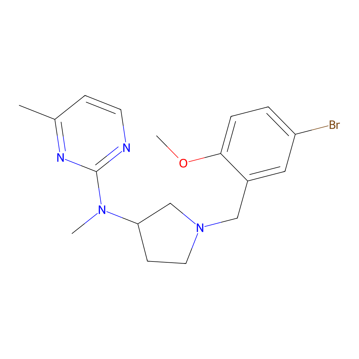 N-{1-[(5-bromo-2-methoxyphenyl)methyl]pyrrolidin-3-yl}-N,4-dimethylpyrimidin-2-amine molecular structure, CAS 3054587-62-8