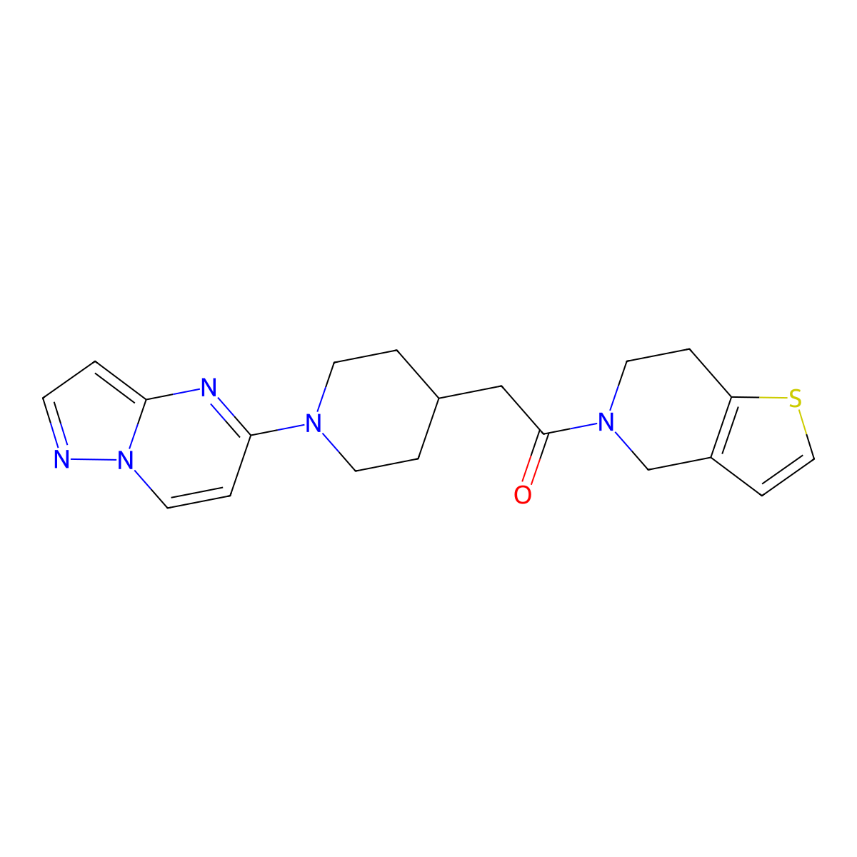 2-(1-{pyrazolo[1,5-a]pyrimidin-5-yl}piperidin-4-yl)-1-{4H,5H,6H,7H-thieno[3,2-c]pyridin-5-yl}ethan-1-one molecular structure, CAS 3054587-63-9