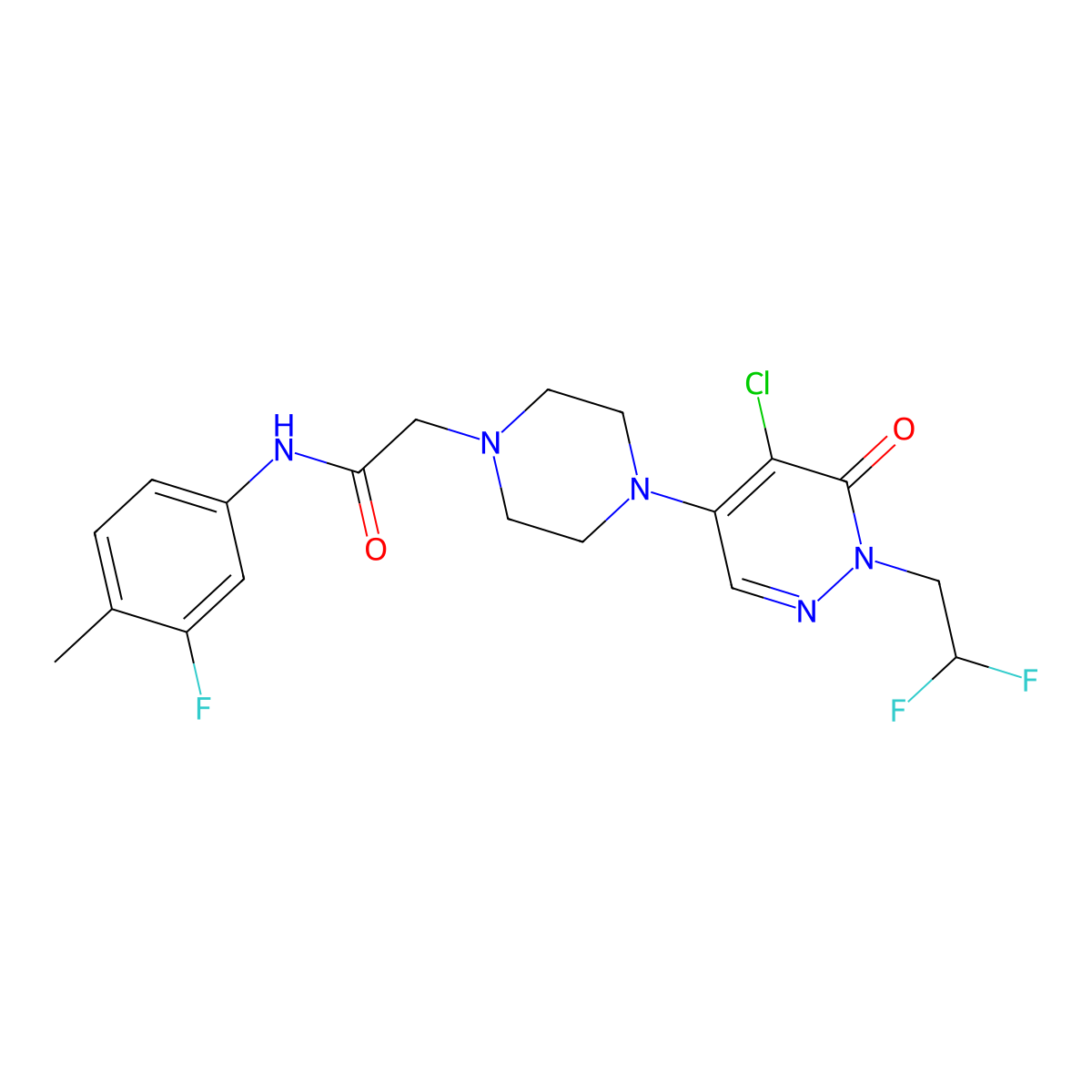 2-{4-[5-chloro-1-(2,2-difluoroethyl)-6-oxo-1,6-dihydropyridazin-4-yl]piperazin-1-yl}-N-(3-fluoro-4-methylphenyl)acetamide molecular structure, CAS 3054587-64-0