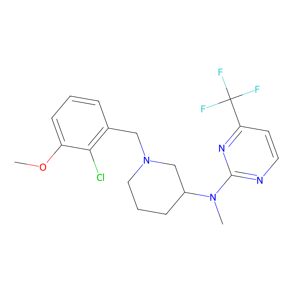 N-[1-[(2-chloro-3-methoxyphenyl)methyl]piperidin-3-yl]-N-methyl-4-(trifluoromethyl)pyrimidin-2-amine molecular structure, CAS 3054587-66-2