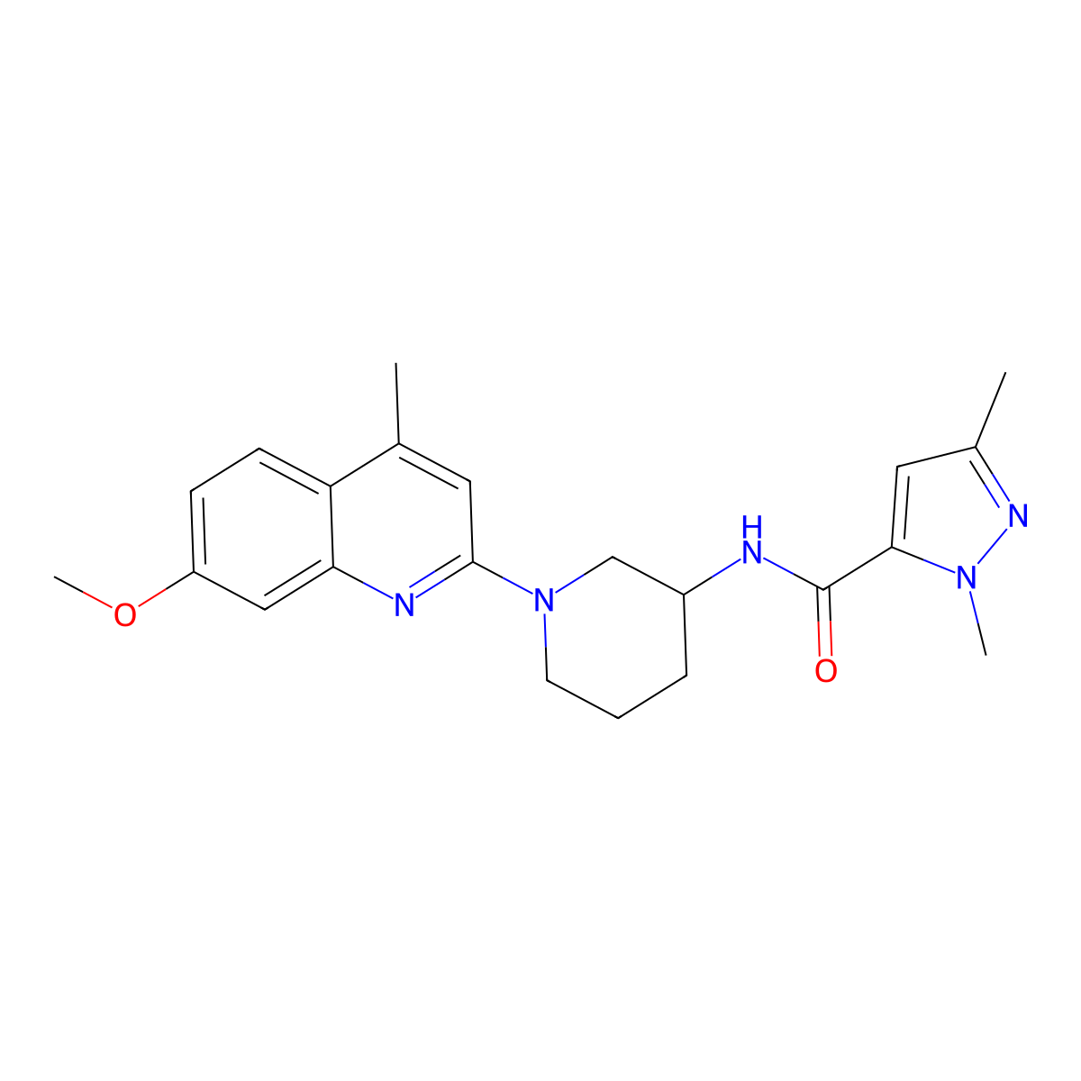 N-[1-(7-methoxy-4-methylquinolin-2-yl)piperidin-3-yl]-1,3-dimethyl-1H-pyrazole-5-carboxamide molecular structure, CAS 3054587-67-3