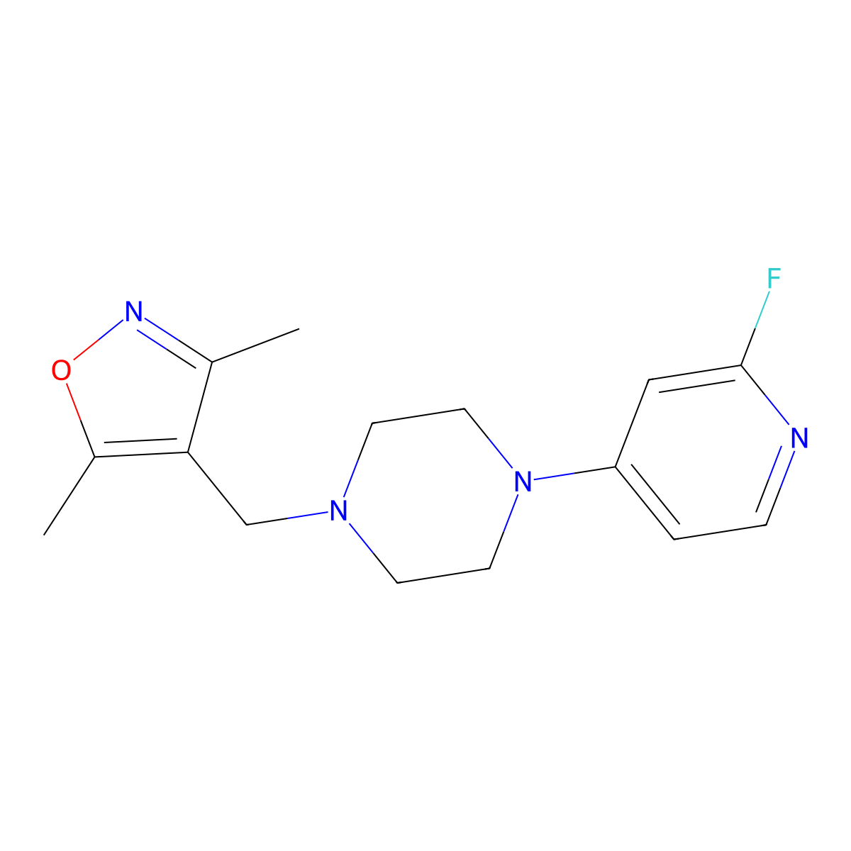 1-[(3,5-Dimethyl-1,2-oxazol-4-yl)methyl]-4-(2-fluoropyridin-4-yl)piperazine molecular structure, CAS 3054587-69-5