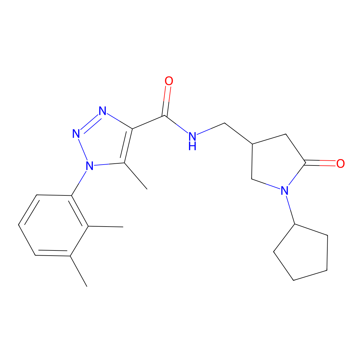 N-[(1-cyclopentyl-5-oxopyrrolidin-3-yl)methyl]-1-(2,3-dimethylphenyl)-5-methyl-1H-1,2,3-triazole-4-carboxamide molecular structure, CAS 3054587-71-9