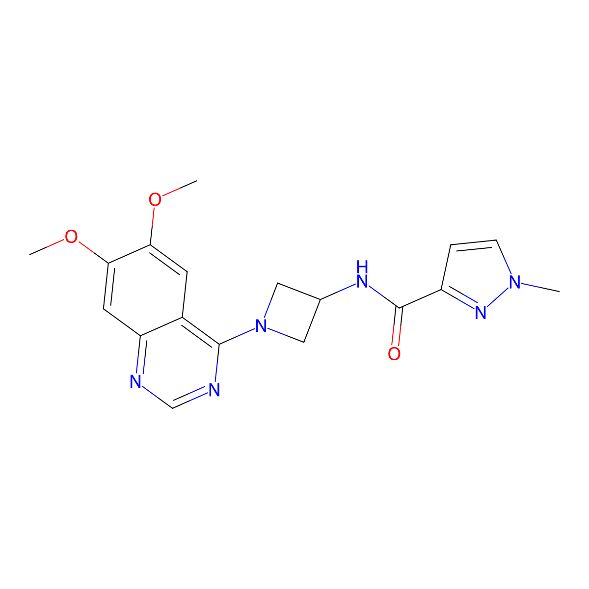 N-[1-(6,7-dimethoxyquinazolin-4-yl)azetidin-3-yl]-1-methyl-1H-pyrazole-3-carboxamide molecular structure, CAS 3054587-83-3