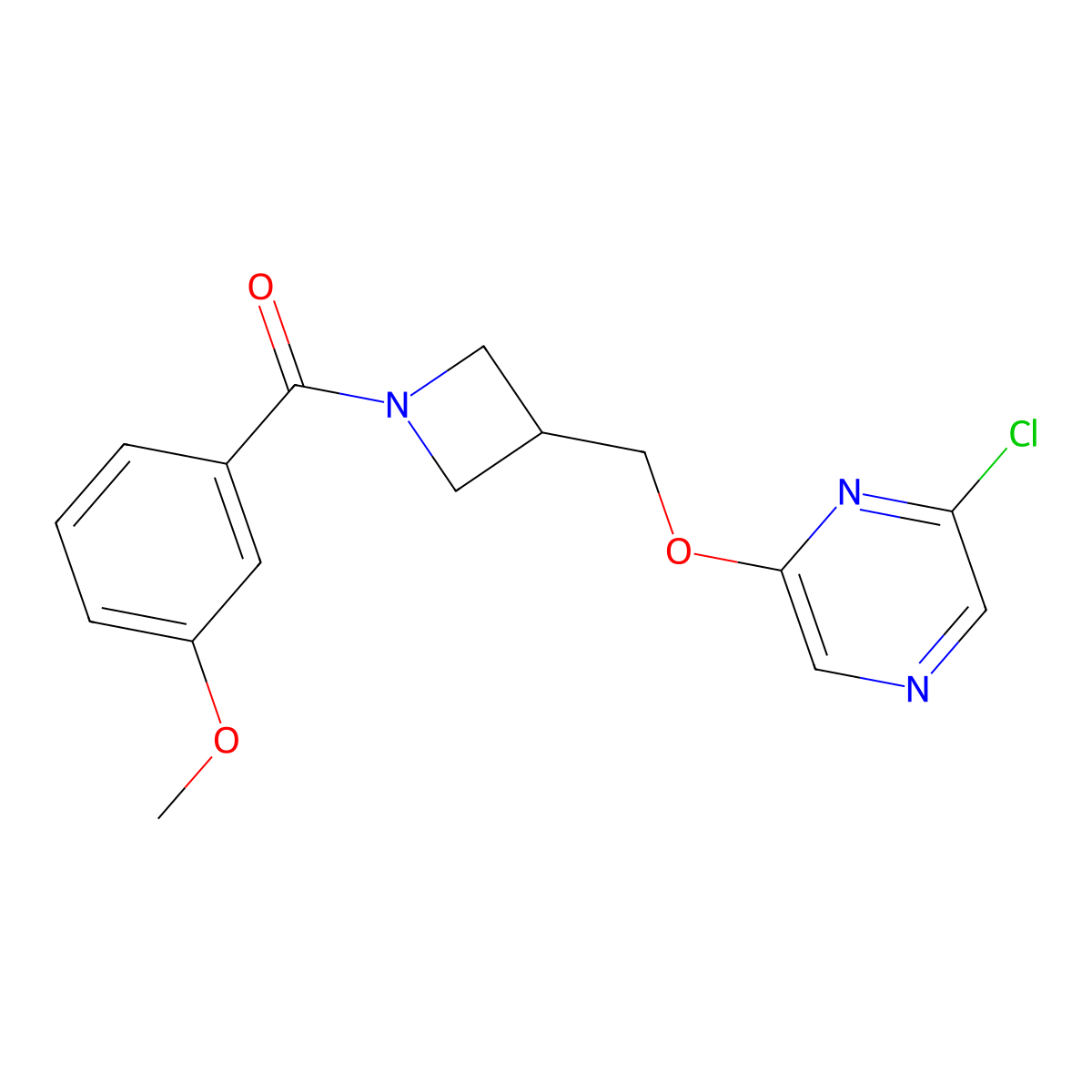 2-Chloro-6-{[1-(3-methoxybenzoyl)azetidin-3-yl]methoxy}pyrazine molecular structure, CAS 3054587-85-5