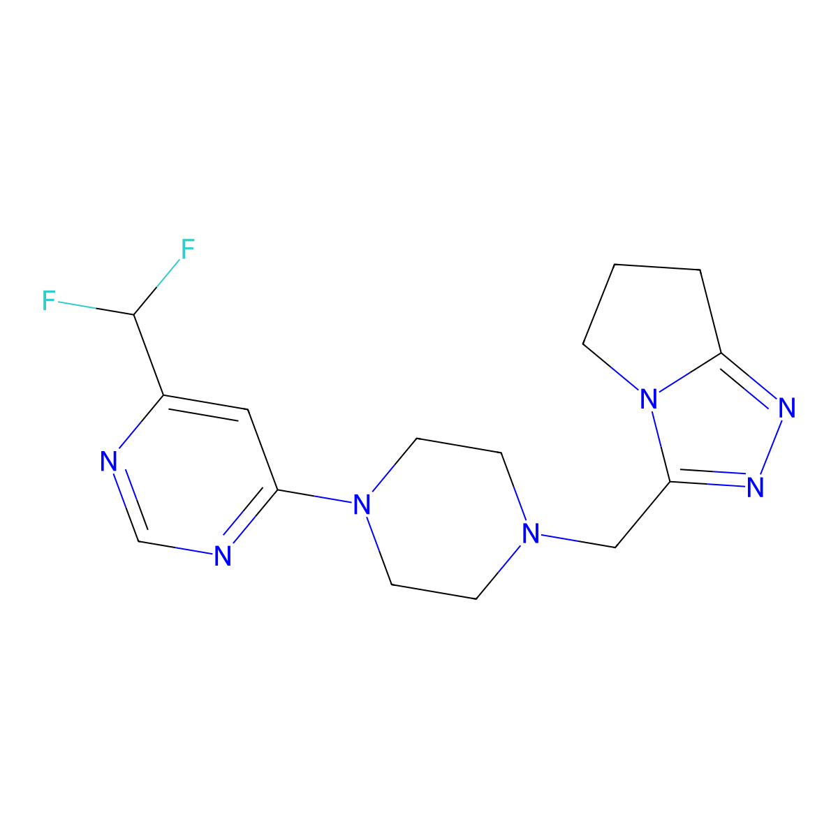 4-(difluoromethyl)-6-[4-({5H,6H,7H-pyrrolo[2,1-c][1,2,4]triazol-3-yl}methyl)piperazin-1-yl]pyrimidine molecular structure, CAS 3054587-88-8