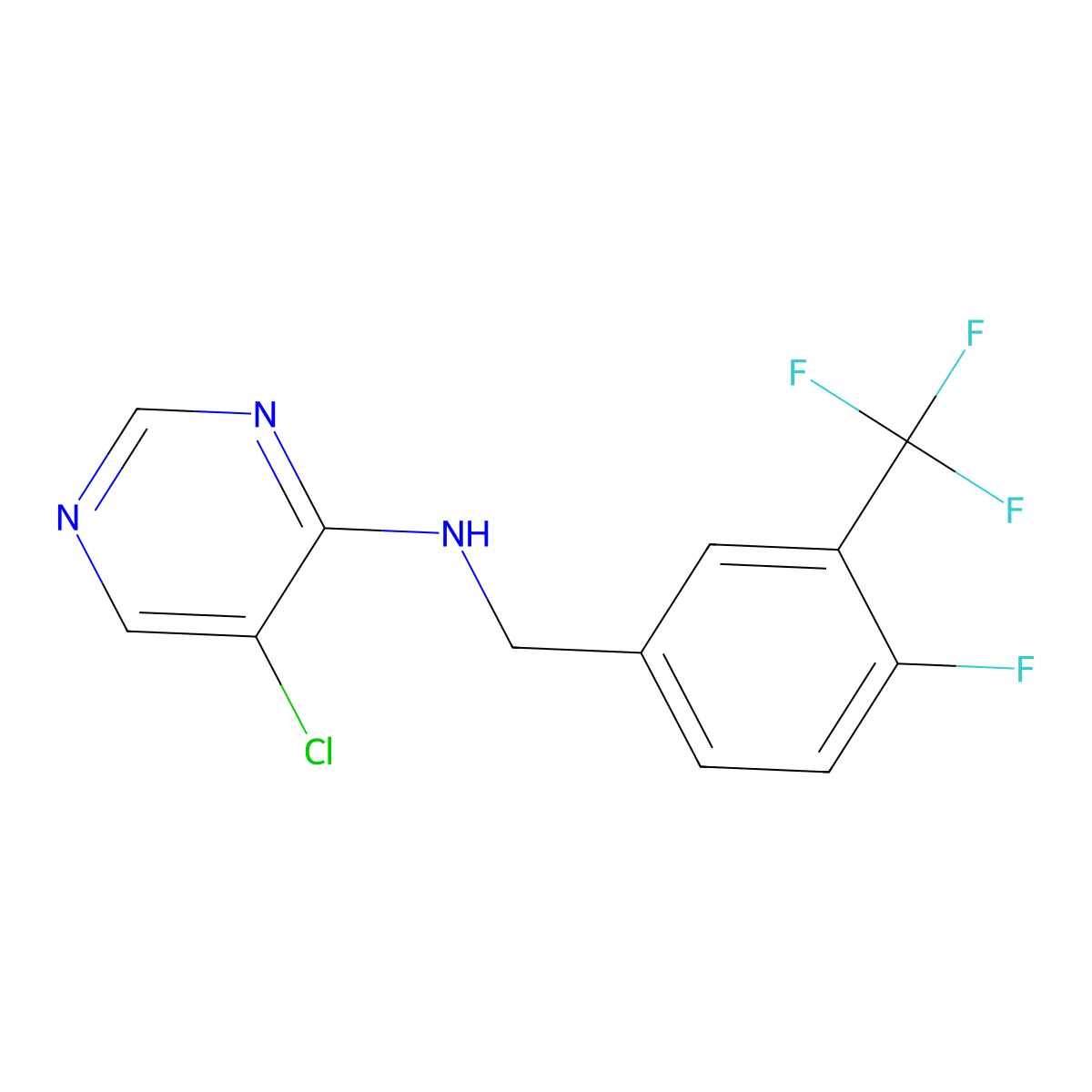 5-chloro-N-{[4-fluoro-3-(trifluoromethyl)phenyl]methyl}pyrimidin-4-amine molecular structure, CAS 3054587-92-4