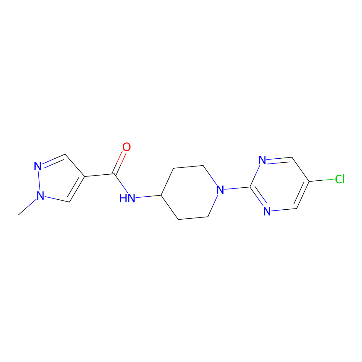 N-[1-(5-chloropyrimidin-2-yl)piperidin-4-yl]-1-methyl-1H-pyrazole-4-carboxamide molecular structure, CAS 3054587-94-6