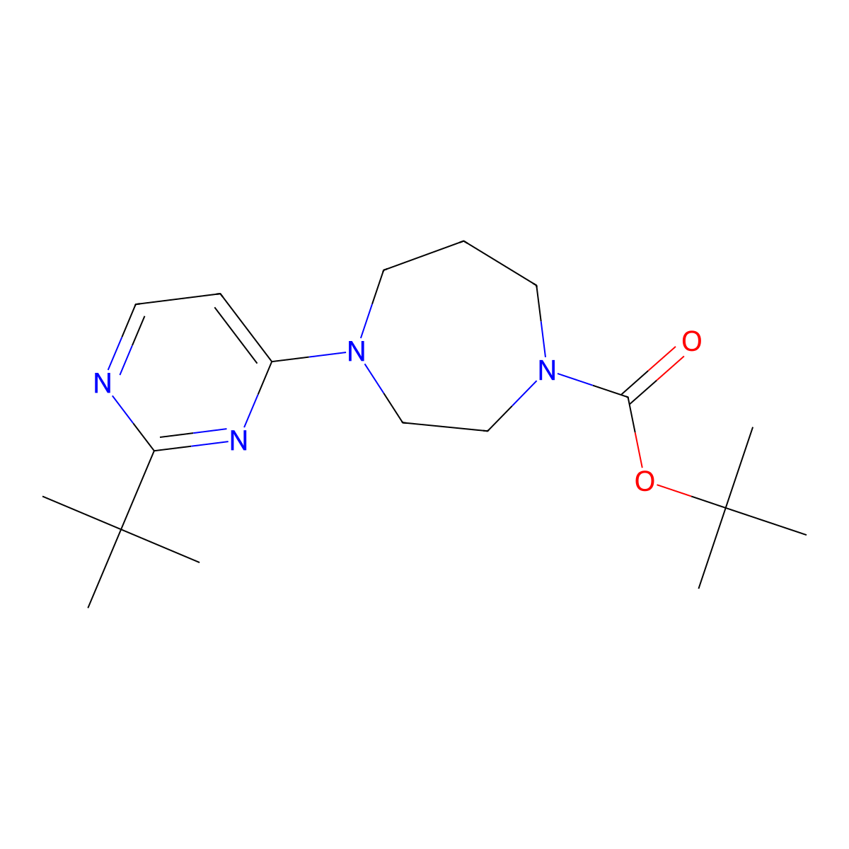 Tert-butyl 4-(2-tert-butylpyrimidin-4-yl)-1,4-diazepane-1-carboxylate molecular structure, CAS 3054587-97-9