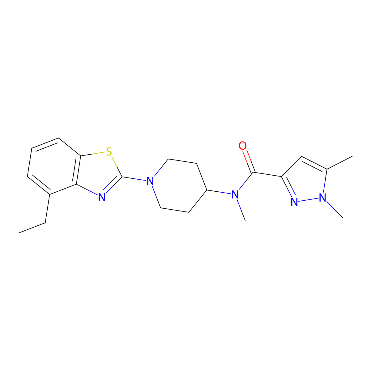 N-[1-(4-ethyl-1,3-benzothiazol-2-yl)piperidin-4-yl]-N,1,5-trimethyl-1H-pyrazole-3-carboxamide molecular structure, CAS 3054587-98-0