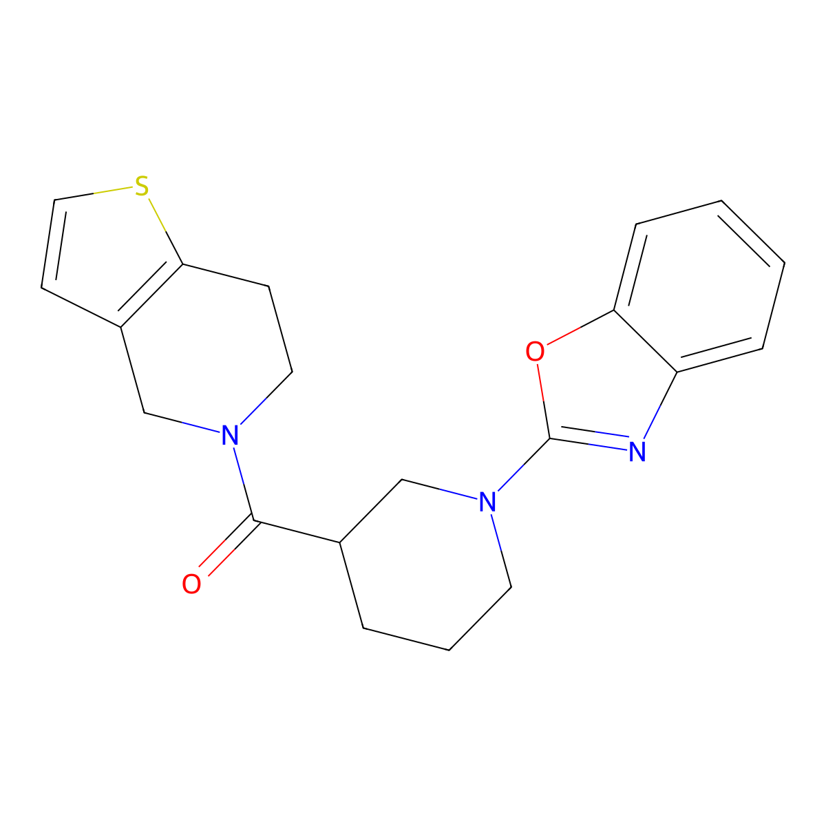 2-(3-{4H,5H,6H,7H-thieno[3,2-c]pyridine-5-carbonyl}piperidin-1-yl)-1,3-benzoxazole molecular structure, CAS 3054587-99-1